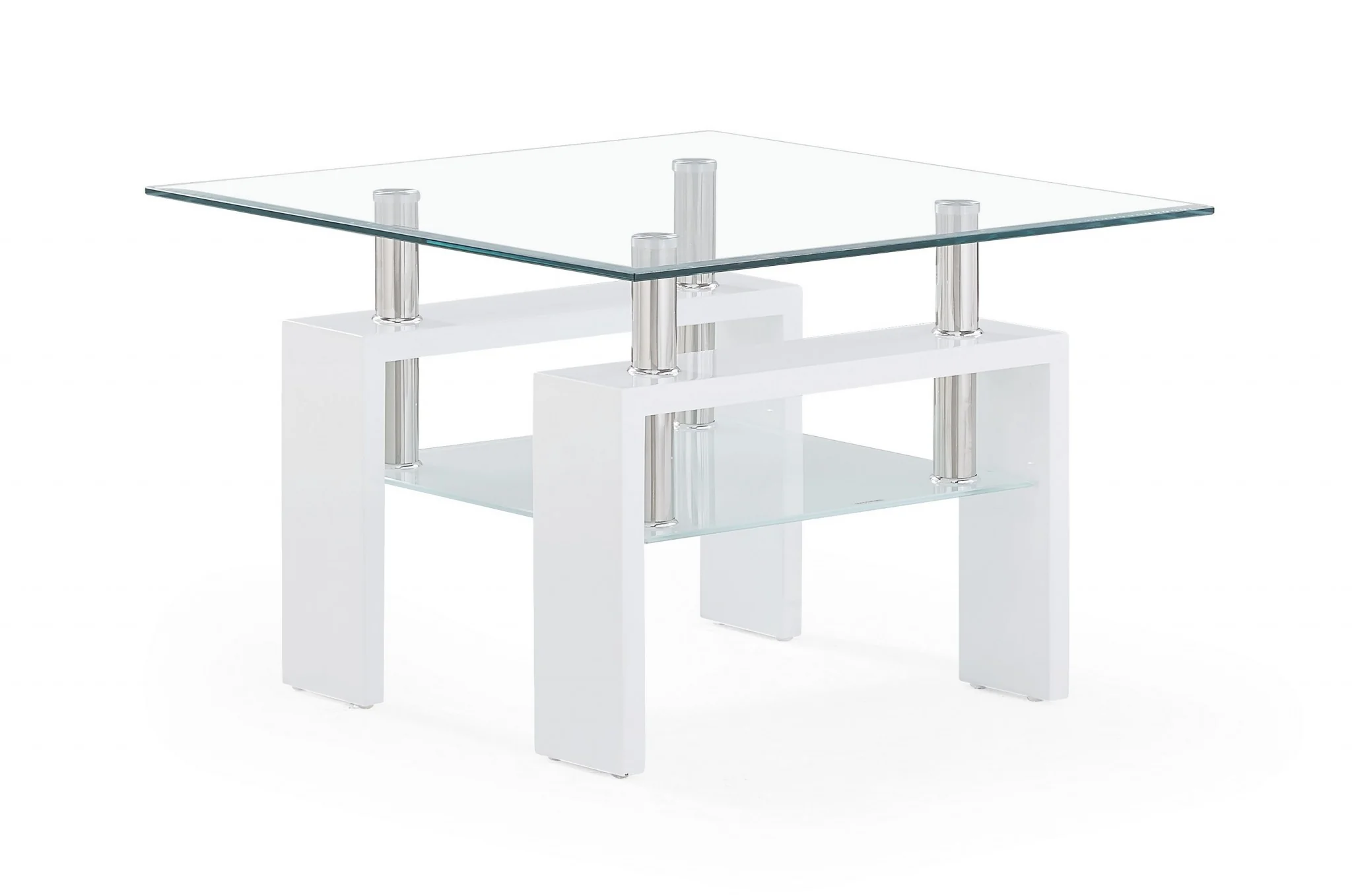 White glossy leg End Table with Rectangular Clear Glass Top By Homeroots - Image 3