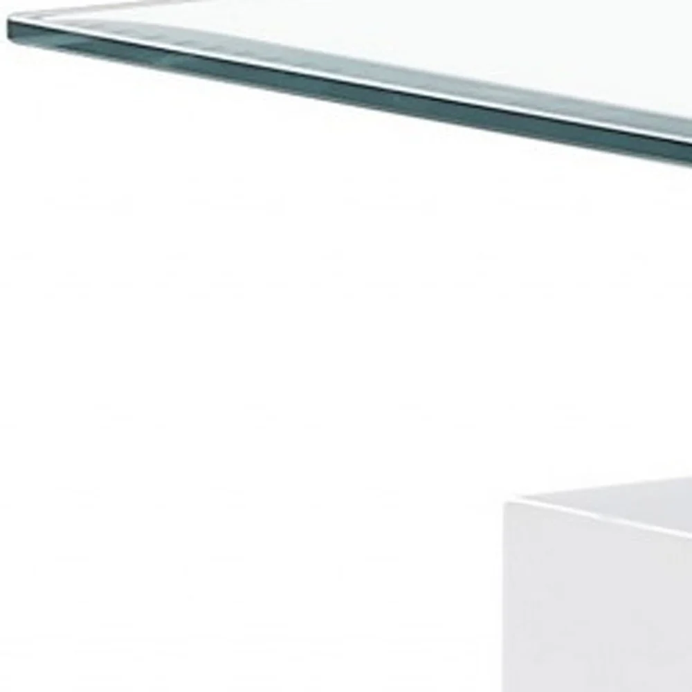 White glossy leg End Table with Rectangular Clear Glass Top By Homeroots - Image 4