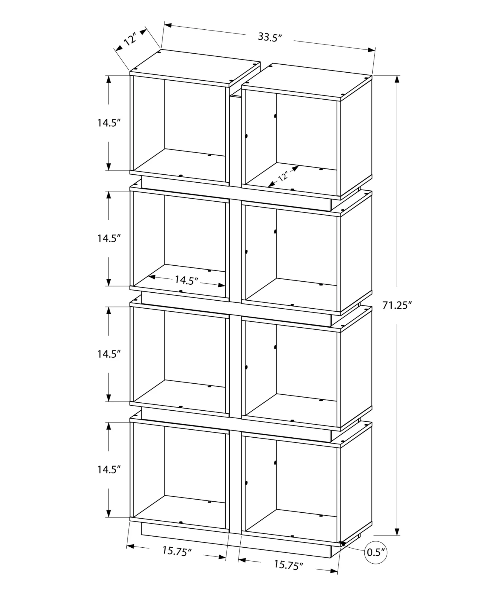 White Grey Particle Board Hollow Core Bookcase With A Hollow Core By Homeroots - Image 3