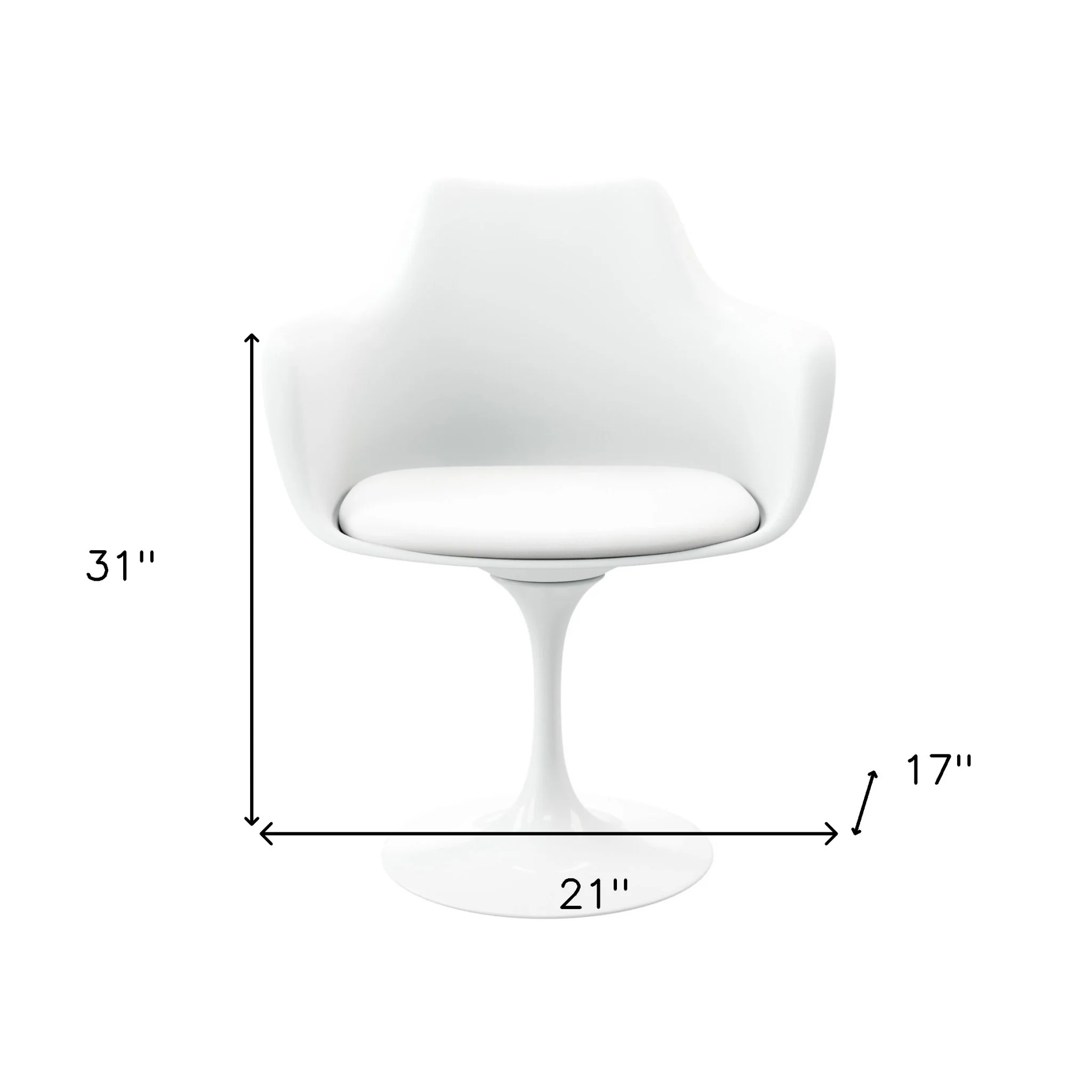 White Heavy Duty Plastic Swivel Dining Arm Chair With Faux Leather Cushion By Homeroots - Image 6