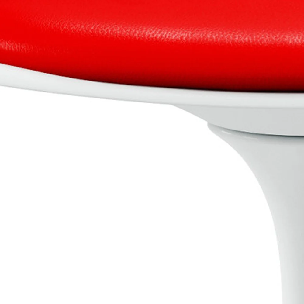 White Heavy Duty Plastic Swivel Dining Arm Chair With Red Faux Leather Cushion By Homeroots - Image 4