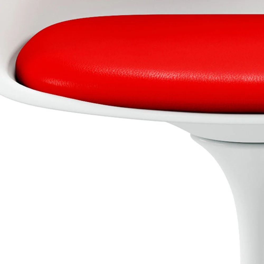 White Heavy Duty Plastic Swivel Dining Arm Chair With Red Faux Leather Cushion By Homeroots - Image 5