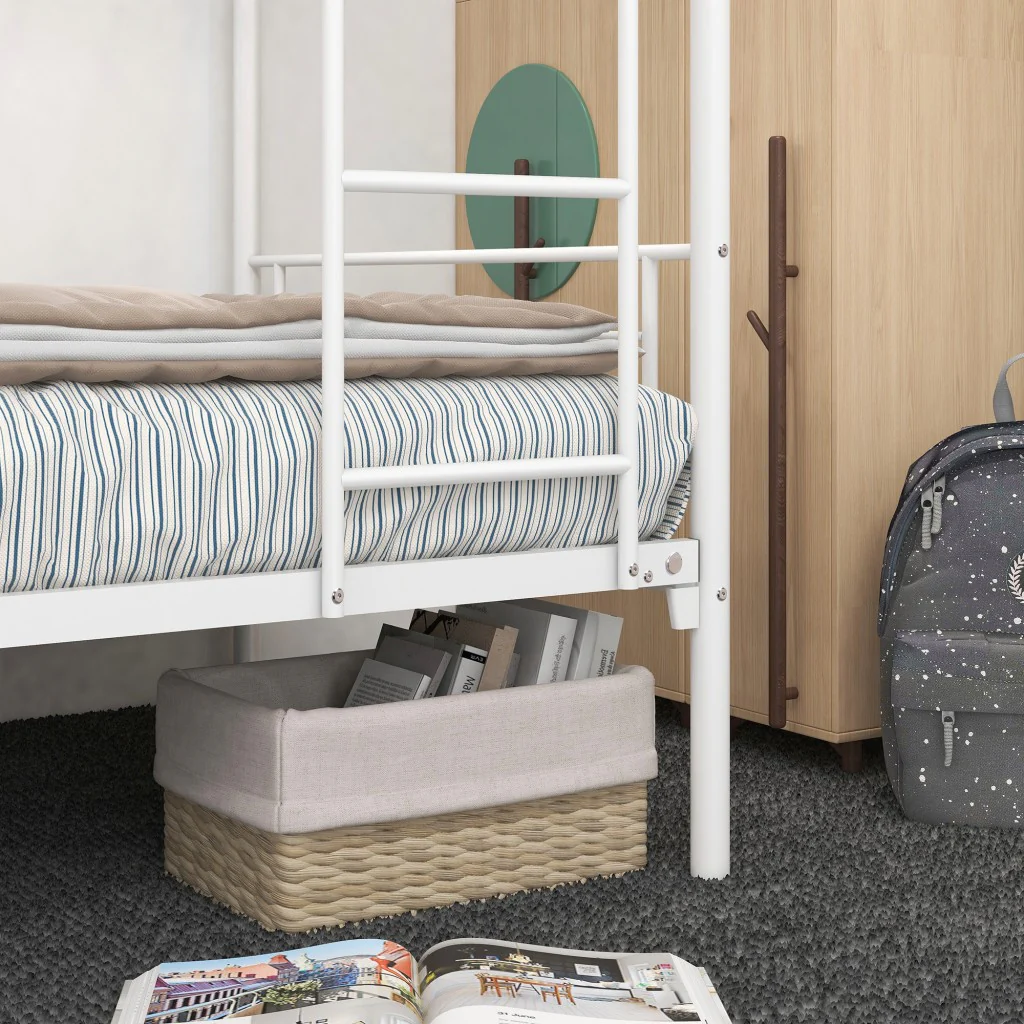 White Heavy Duty Twin Over Full Metal Bunk Bed By Homeroots - Image 5