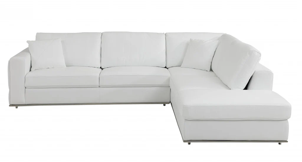 White Italian Leather Reclining L Shaped Two Piece Corner Sectional By Homeroots - Image 2