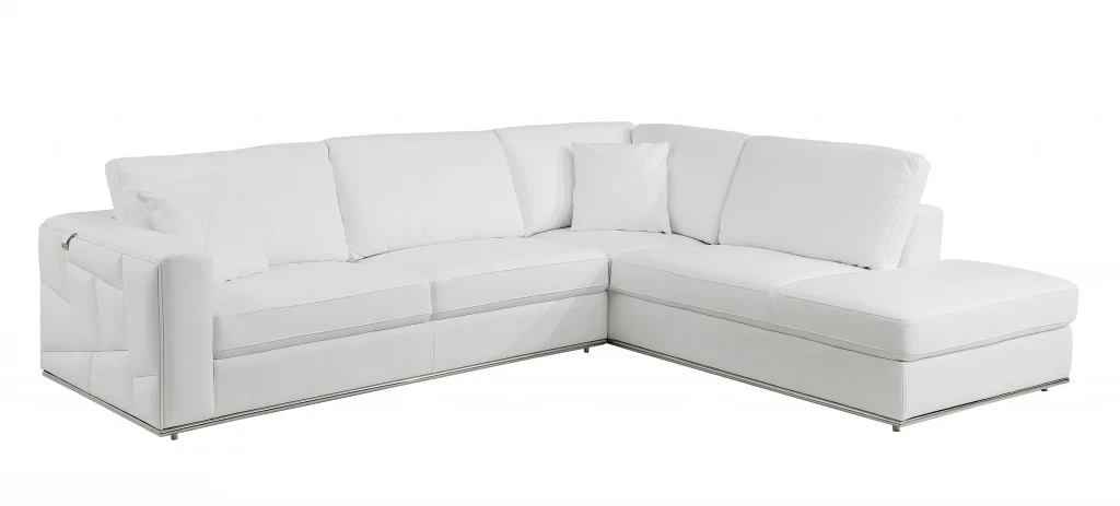 White Italian Leather Reclining L Shaped Two Piece Corner Sectional By Homeroots - Image 4