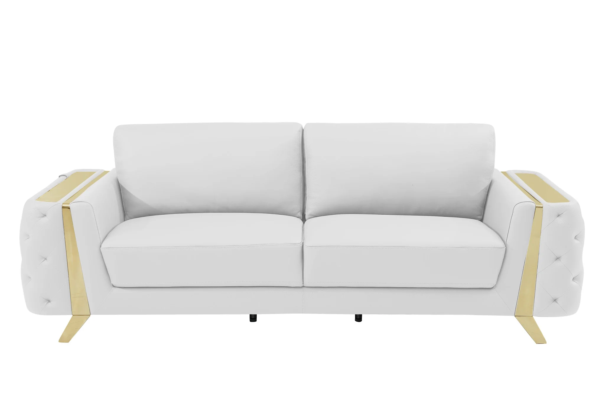 White Italian Leather Sofa With Gold Legs By Homeroots - Image 2