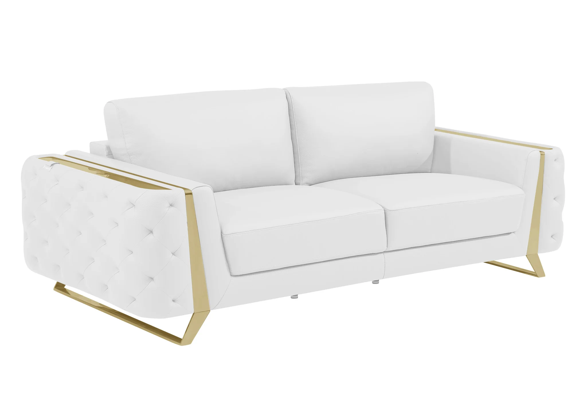 White Italian Leather Sofa With Gold Legs By Homeroots - Image 3
