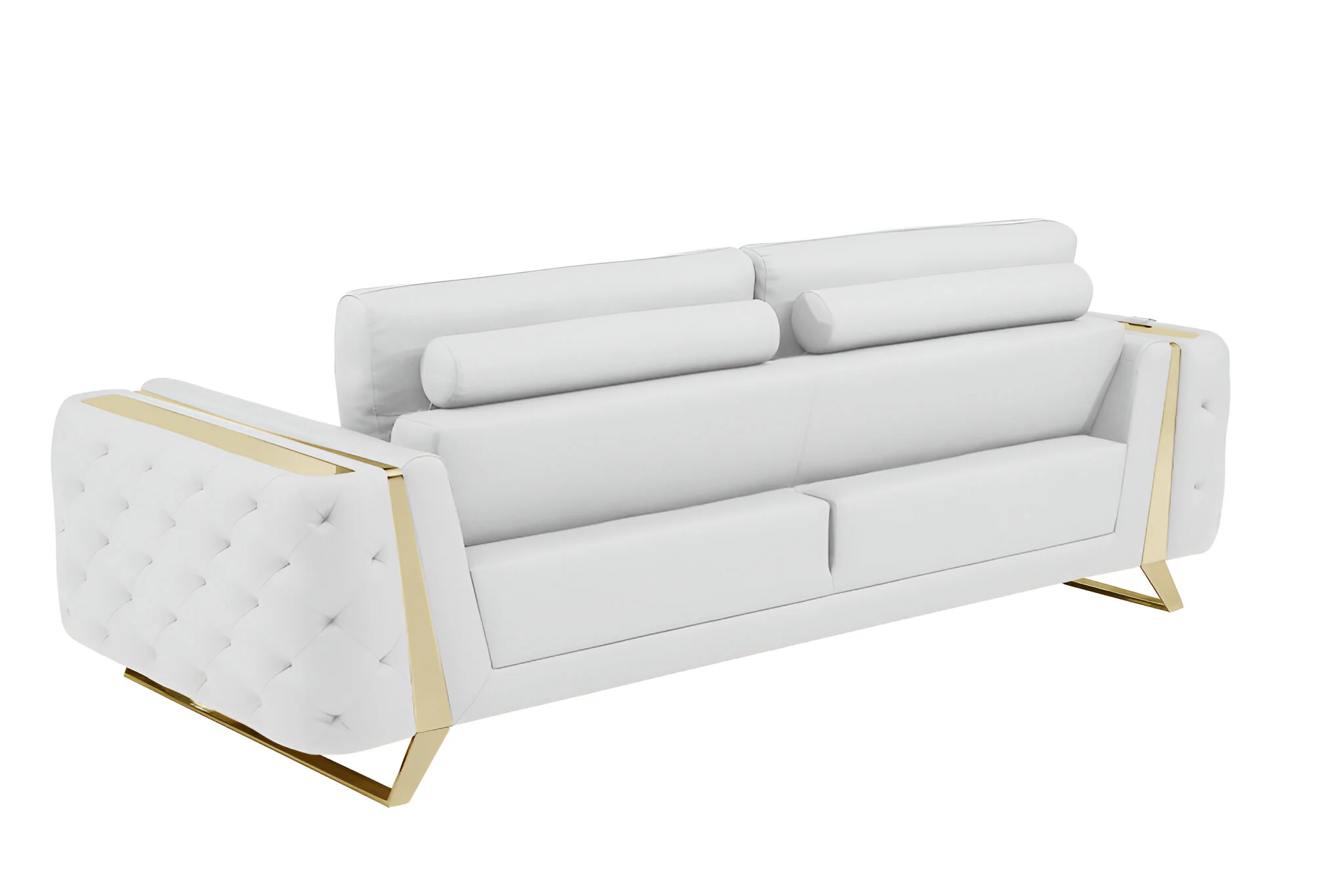 White Italian Leather Sofa With Gold Legs By Homeroots - Image 4
