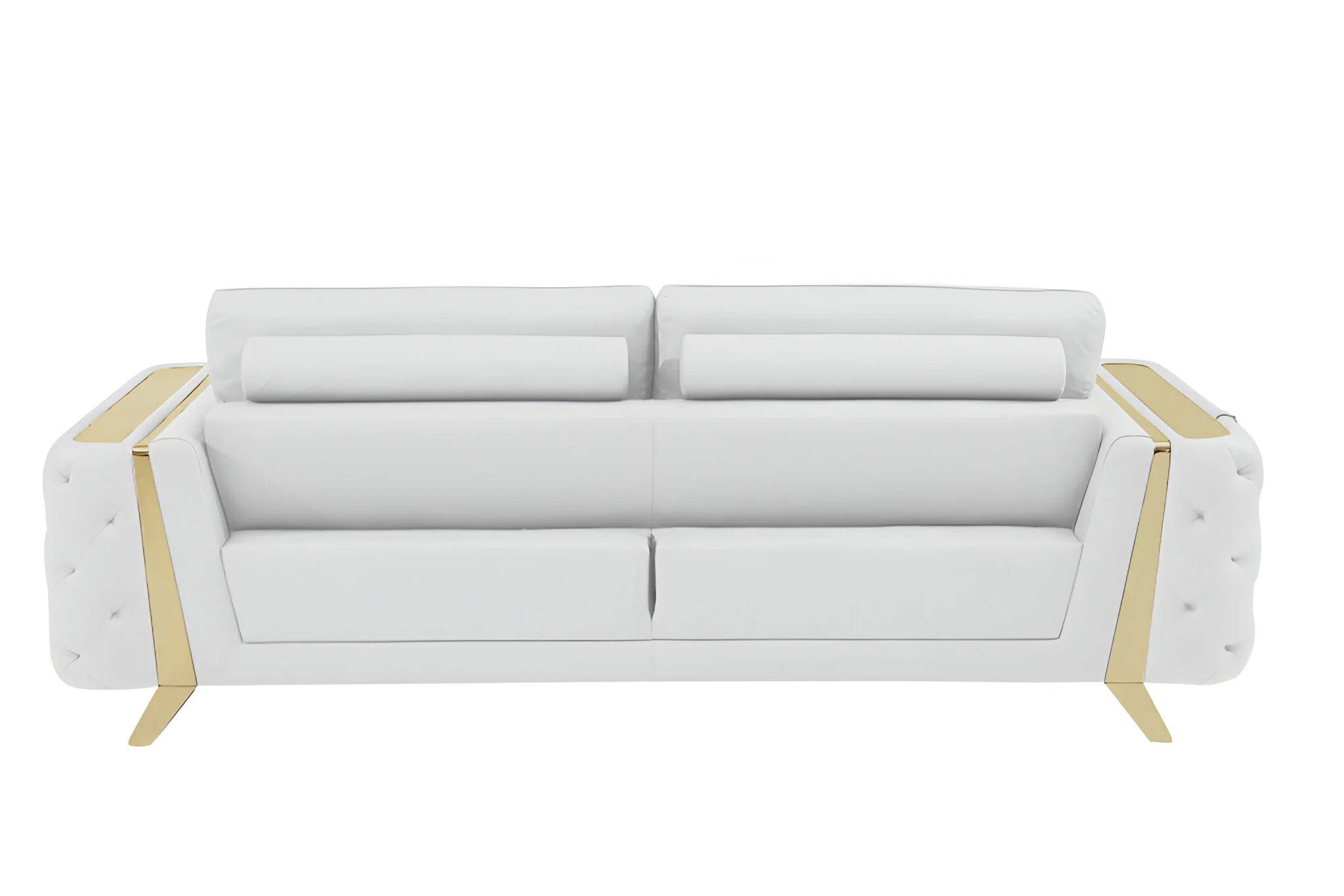 White Italian Leather Sofa With Gold Legs By Homeroots - Image 5