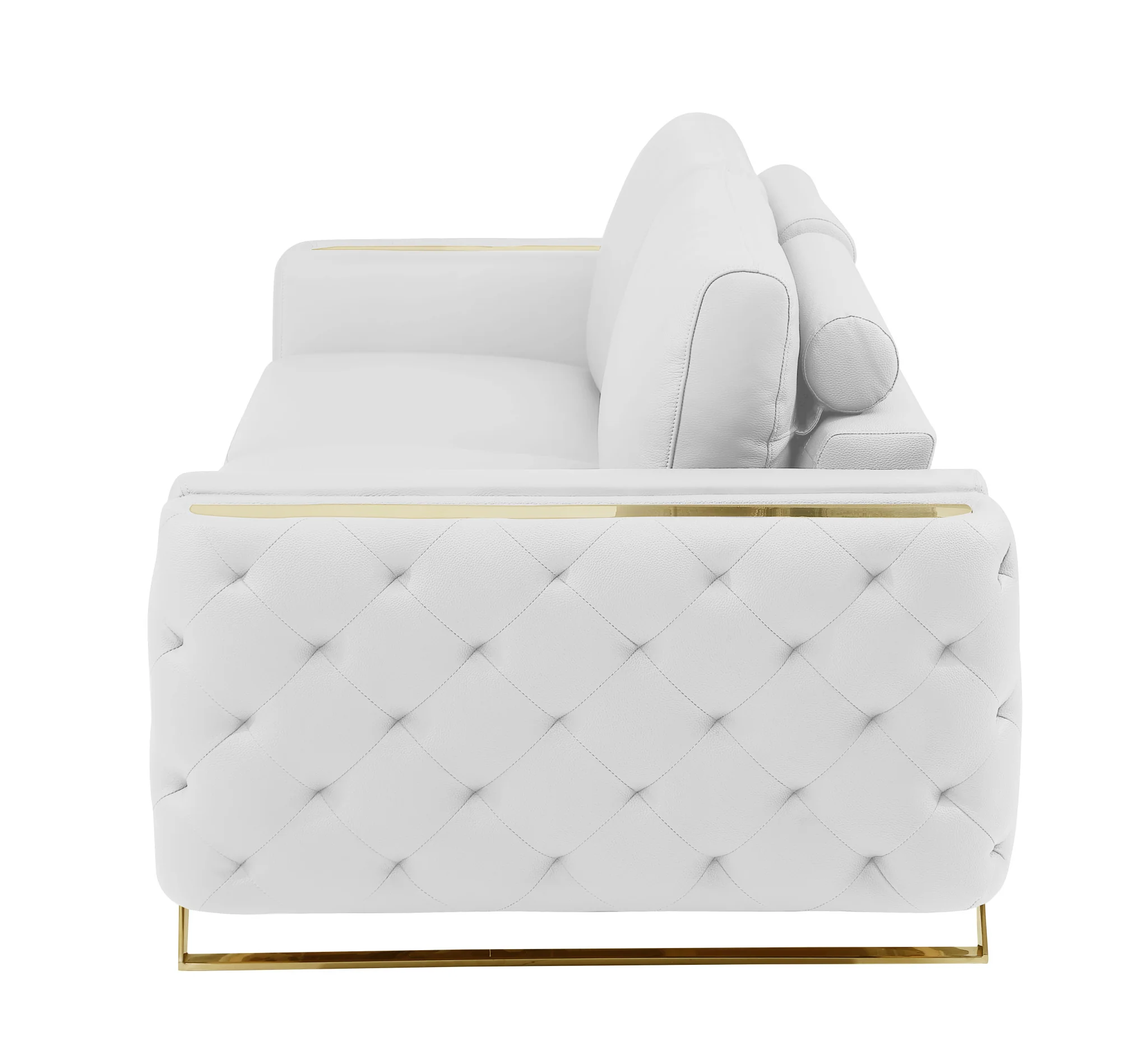 White Italian Leather Sofa With Gold Legs By Homeroots - Image 6