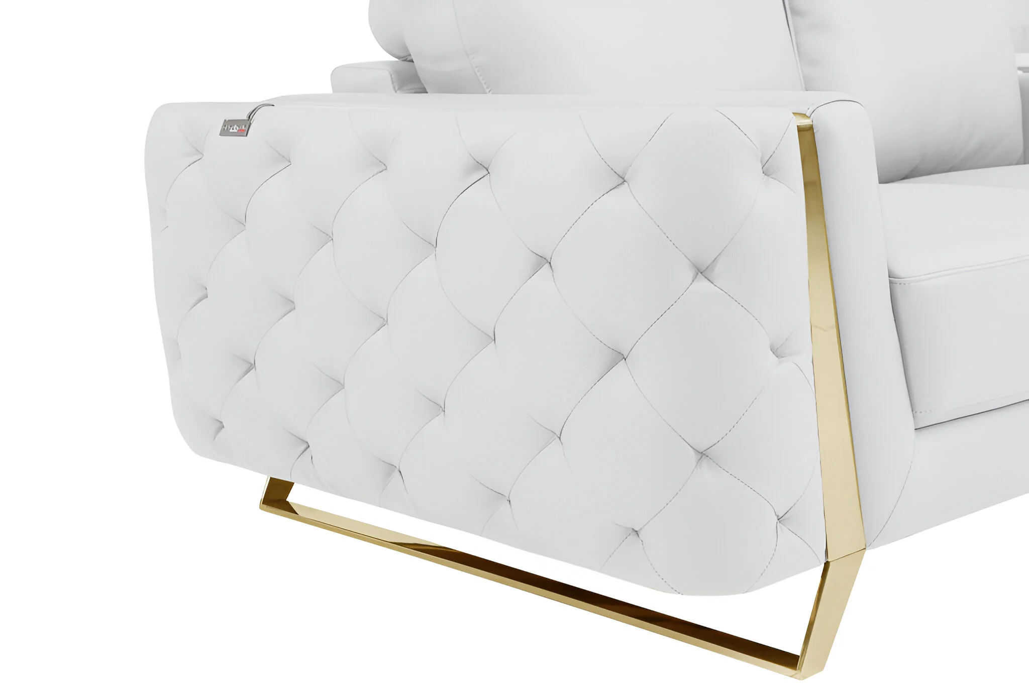 White Italian Leather Sofa With Gold Legs By Homeroots - Image 7