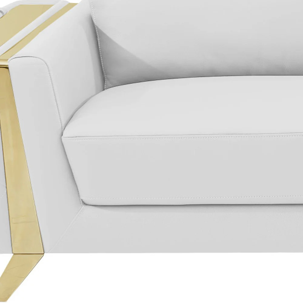 White Italian Leather Sofa With Gold Legs By Homeroots - Image 8