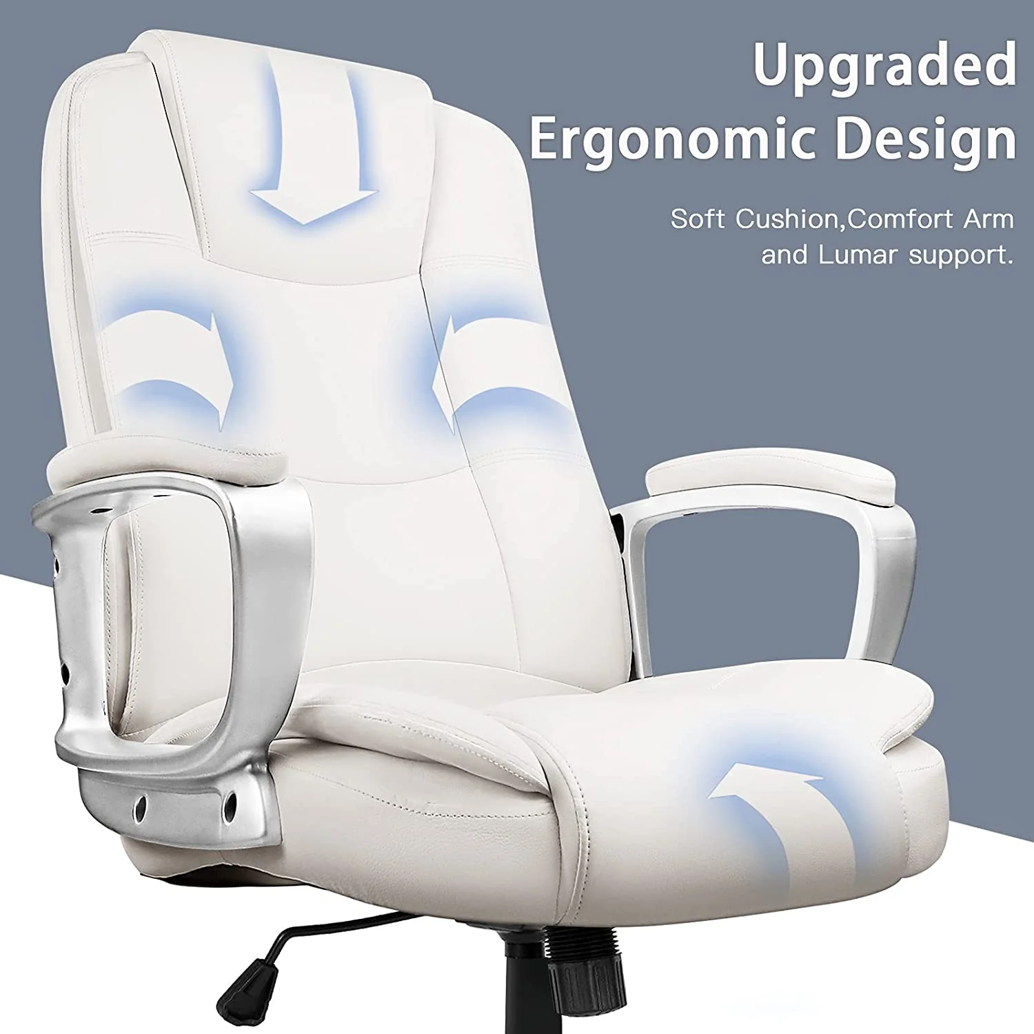 White Leather Executive Chair with Lumbar Support By Homeroots - Image 3