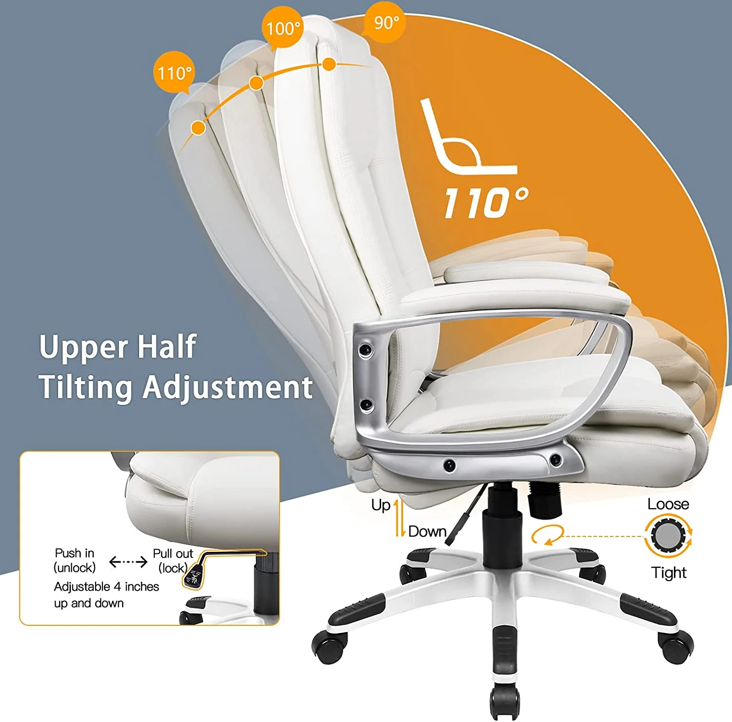 White Leather Executive Chair with Lumbar Support By Homeroots - Image 4