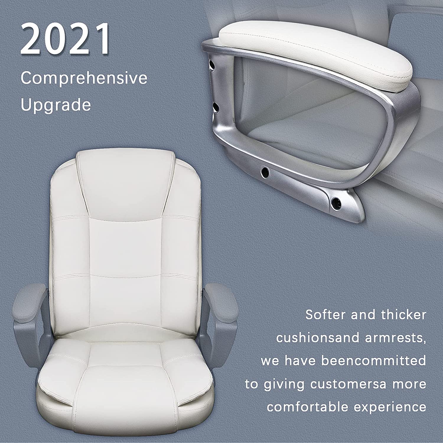 White Leather Executive Chair with Lumbar Support By Homeroots - Image 6