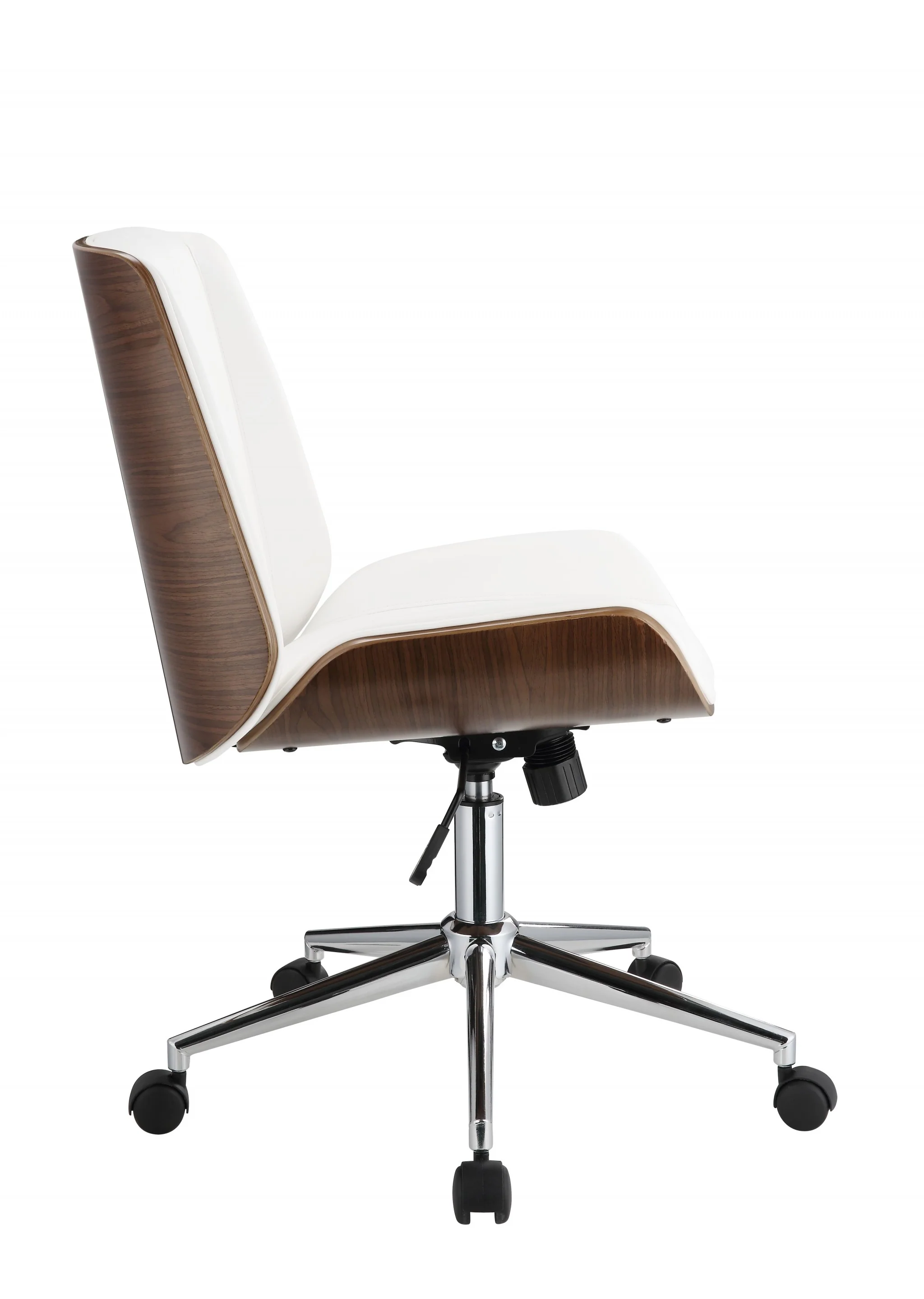 White Leatherette And Walnut Office Chair By Homeroots - 319081 - Image 4