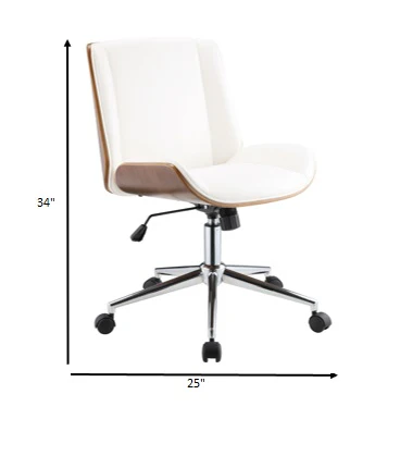 White Leatherette And Walnut Office Chair By Homeroots - 319081 - Image 8