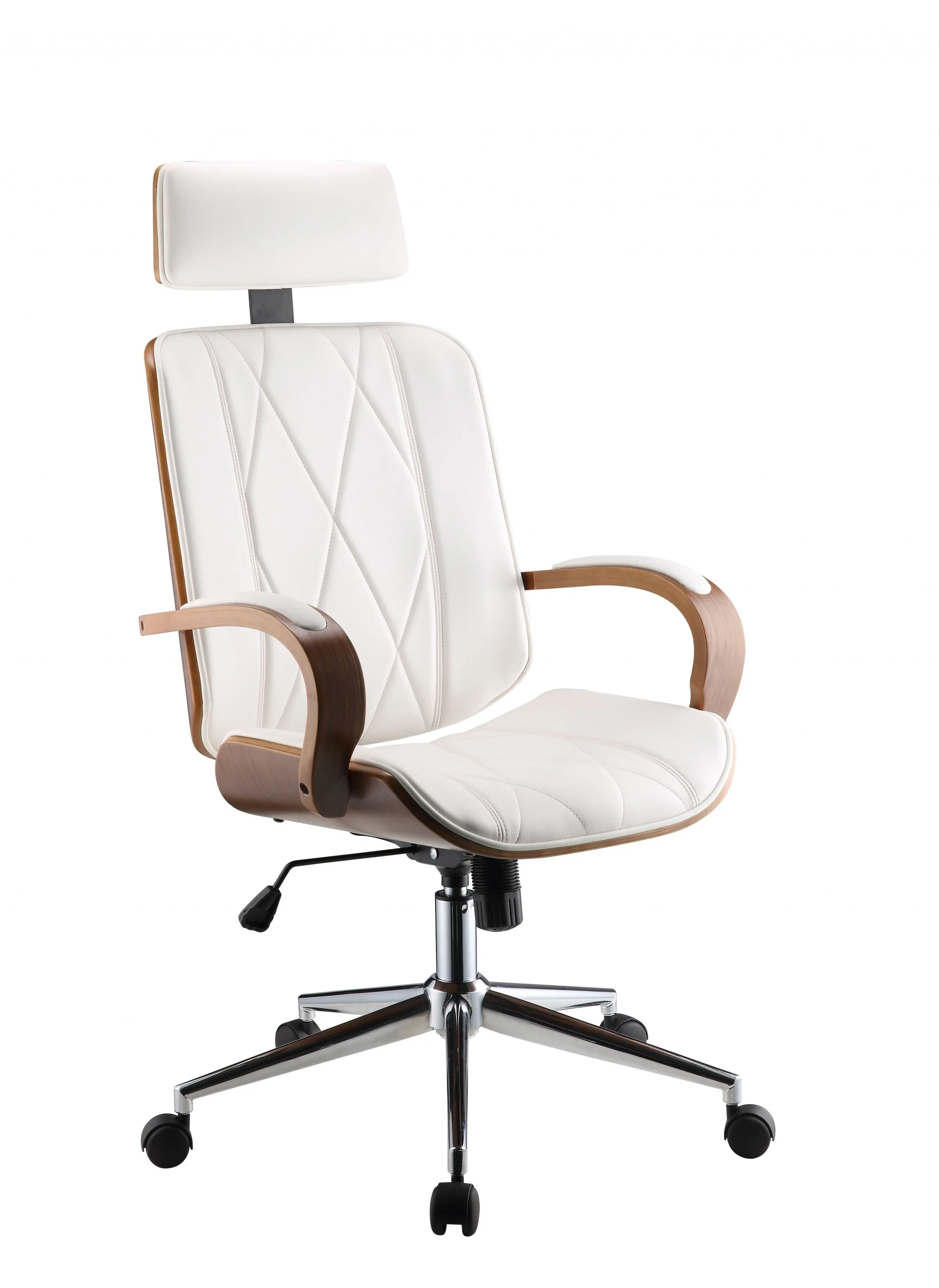 White Leatherette And Walnut Office Chair By Homeroots - 319082 - Image 2