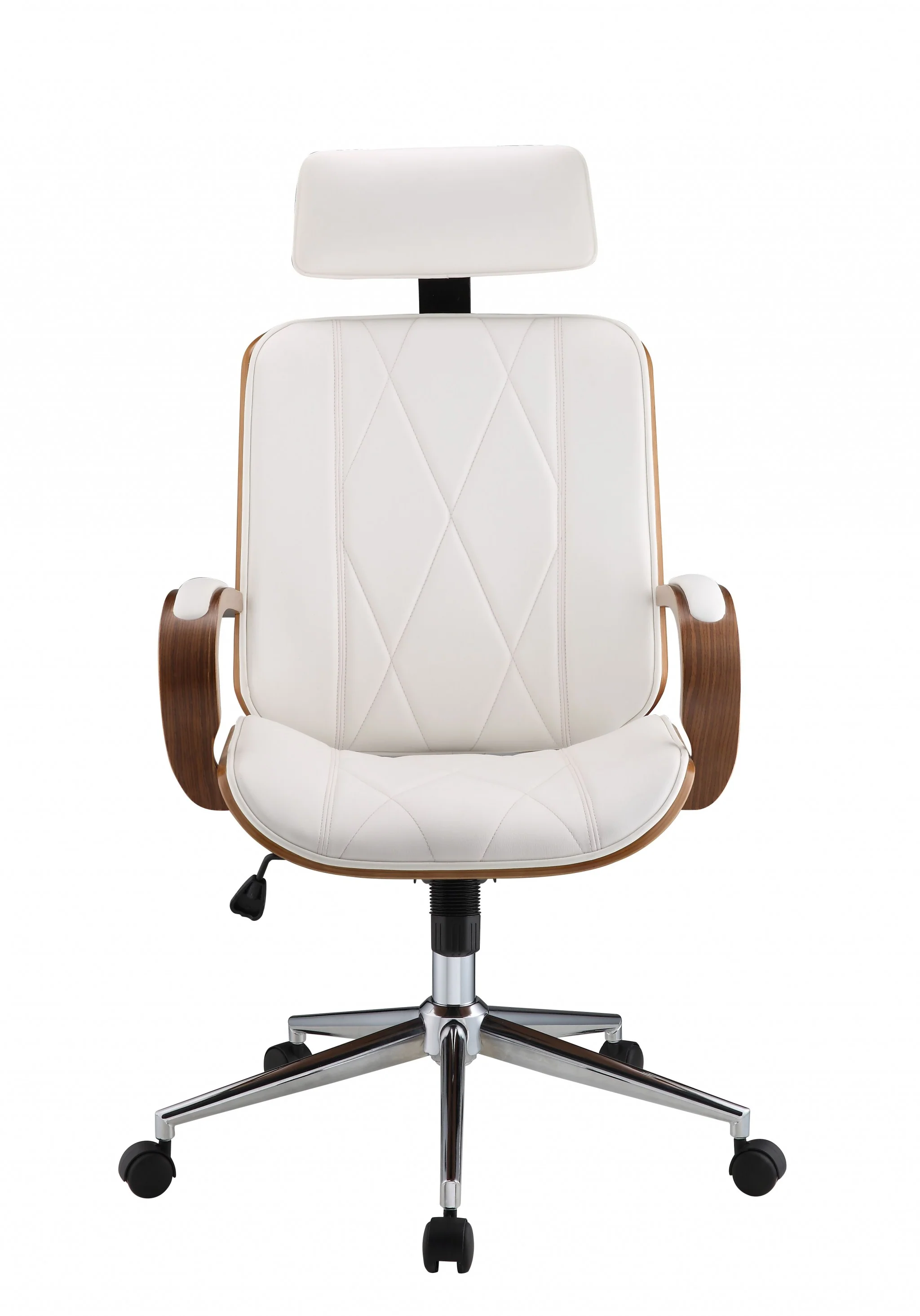 White Leatherette And Walnut Office Chair By Homeroots - 319082 - Image 3