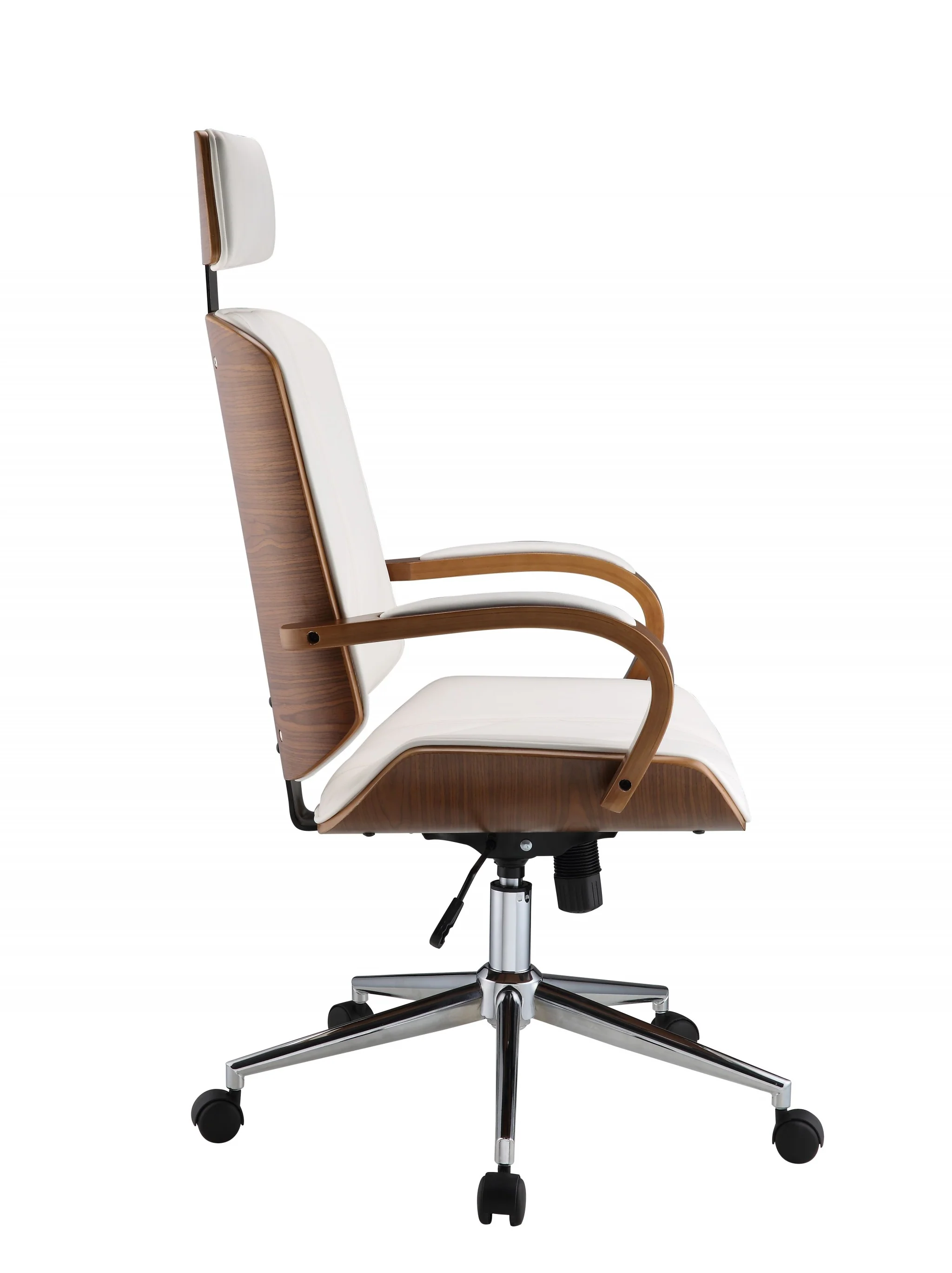White Leatherette And Walnut Office Chair By Homeroots - 319082 - Image 4