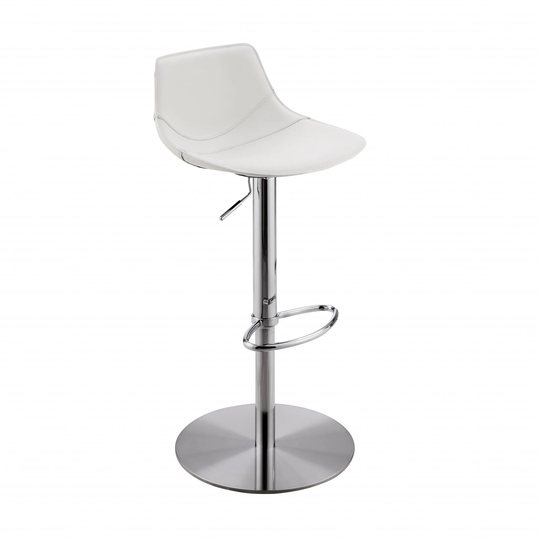 White Leatherette Over Steel Frame Adjustable Swivel BarCounter Stool with Brushed Stainless Steel Base By Homeroots - Image 2