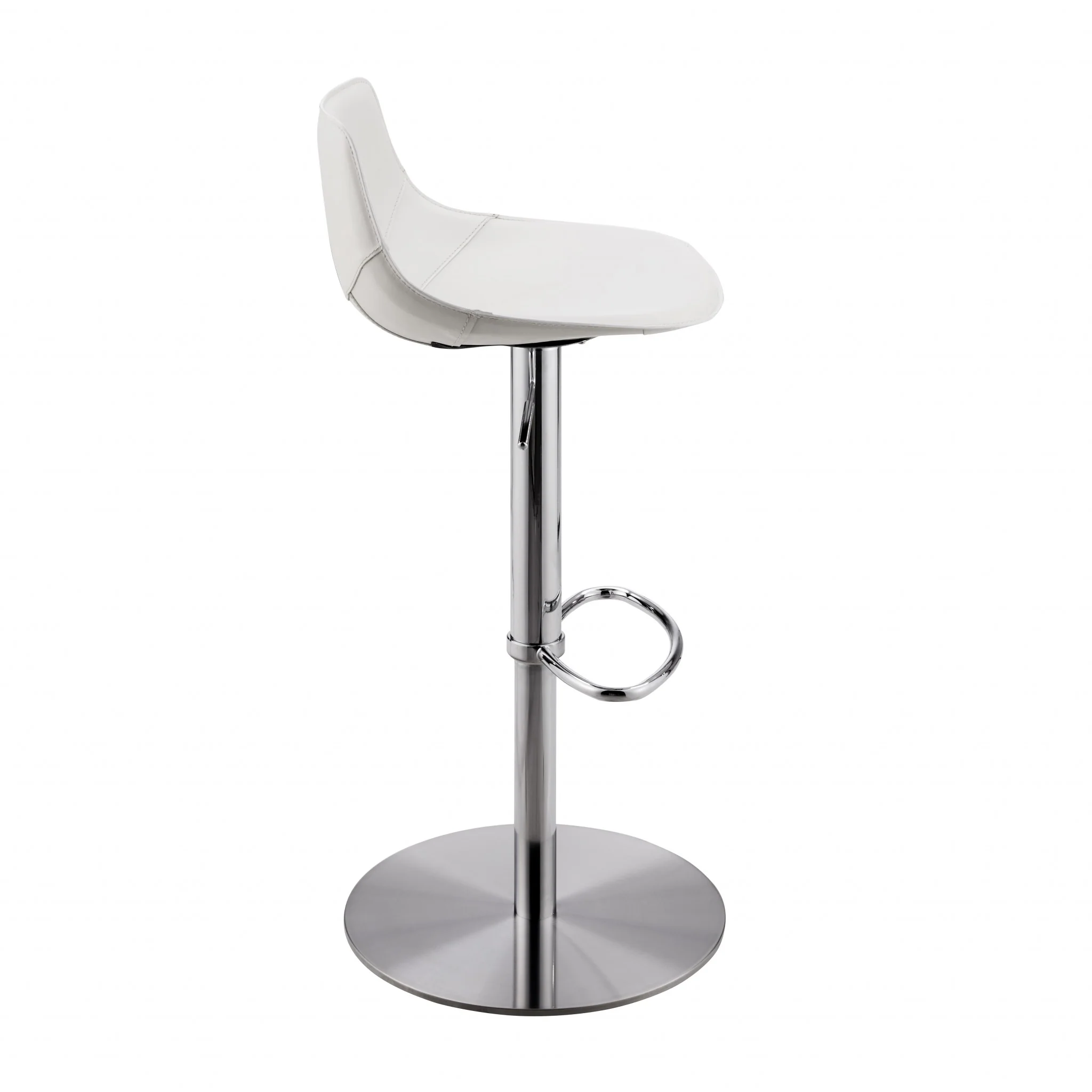 White Leatherette Over Steel Frame Adjustable Swivel BarCounter Stool with Brushed Stainless Steel Base By Homeroots - Image 3