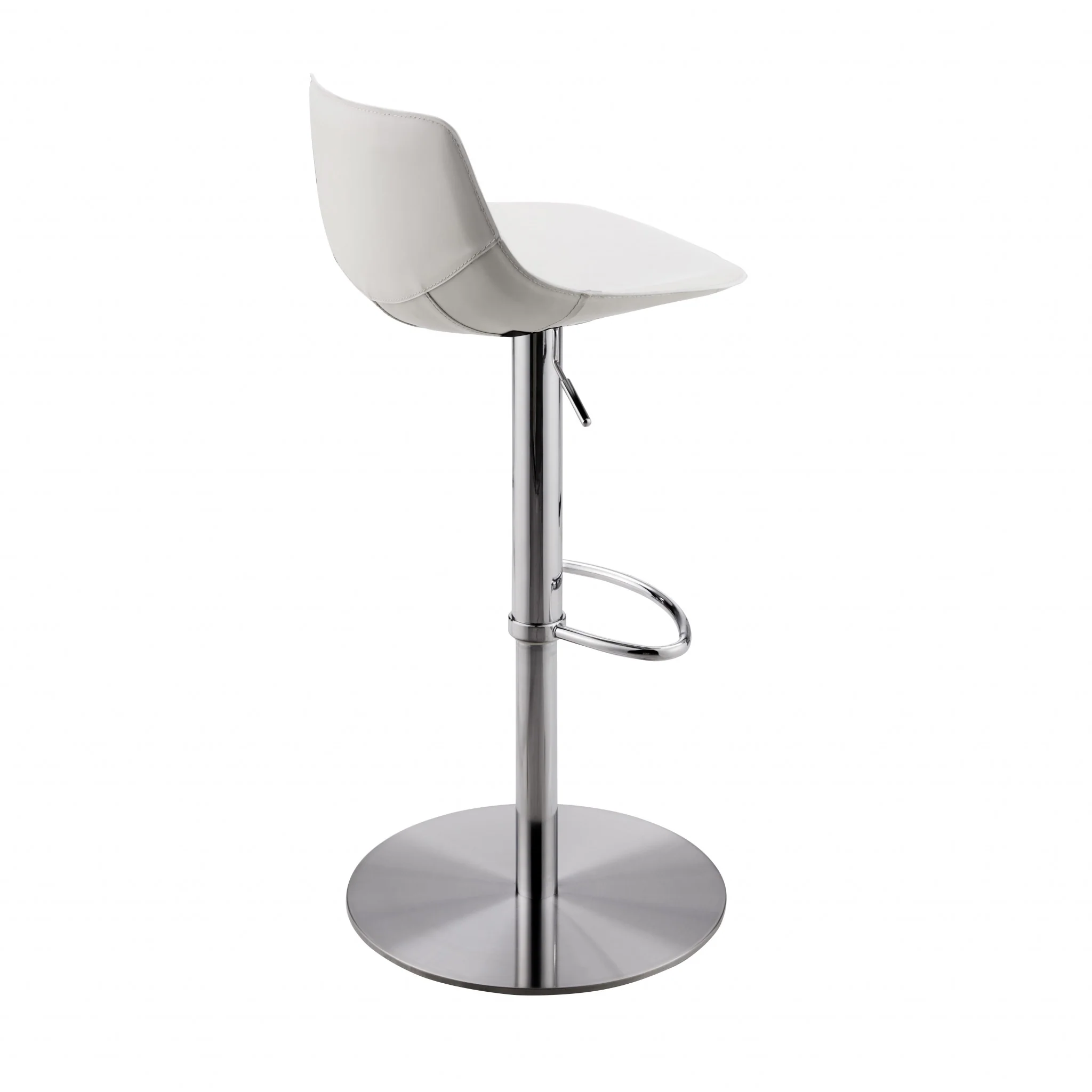 White Leatherette Over Steel Frame Adjustable Swivel BarCounter Stool with Brushed Stainless Steel Base By Homeroots - Image 4
