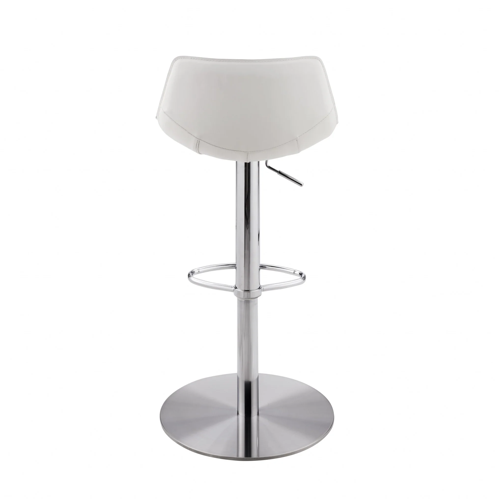 White Leatherette Over Steel Frame Adjustable Swivel BarCounter Stool with Brushed Stainless Steel Base By Homeroots - Image 5