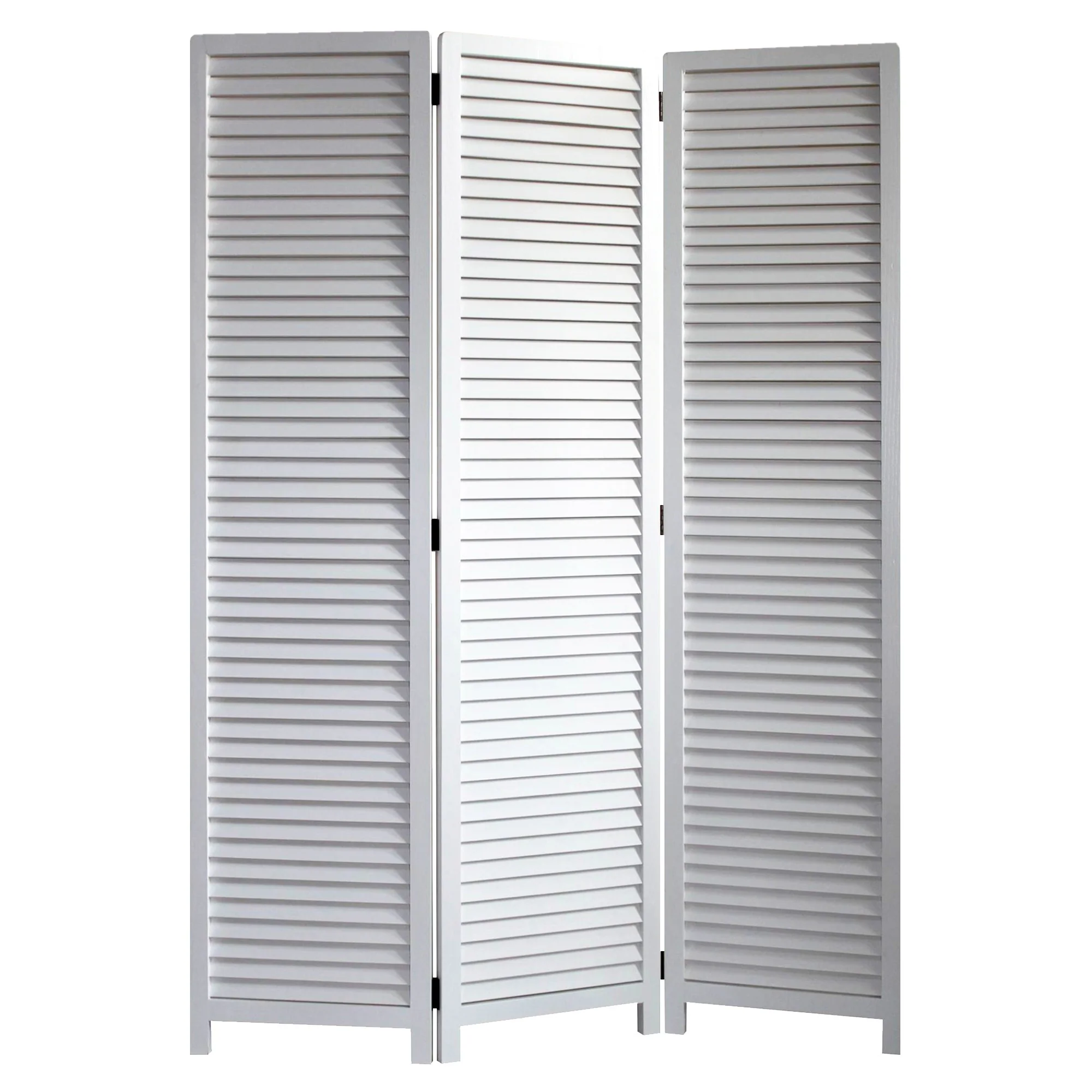 White Louvered Three Panel Room Divider Screen By Homeroots - Image 2