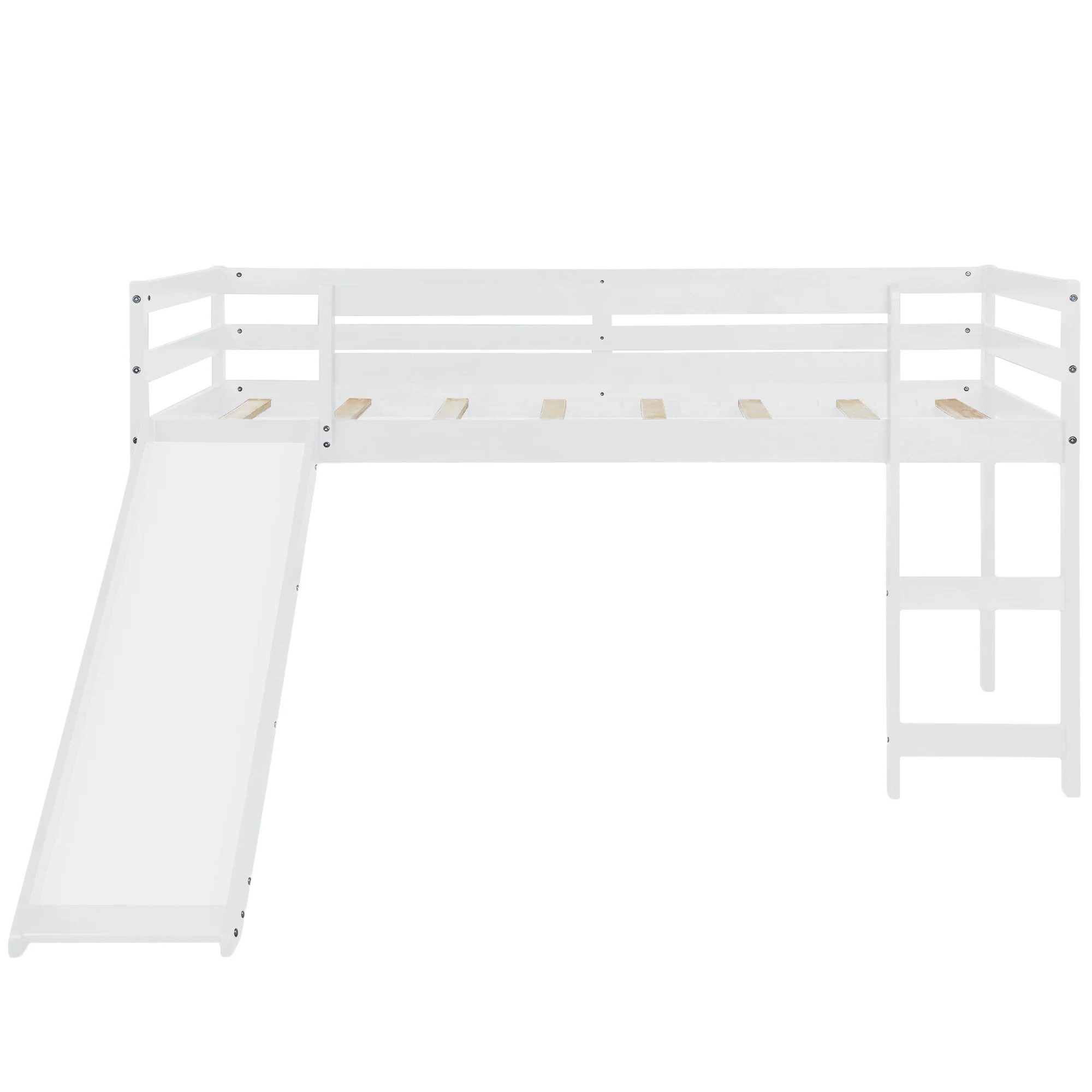White Low Loft Bed With Slide By Homeroots - Image 2