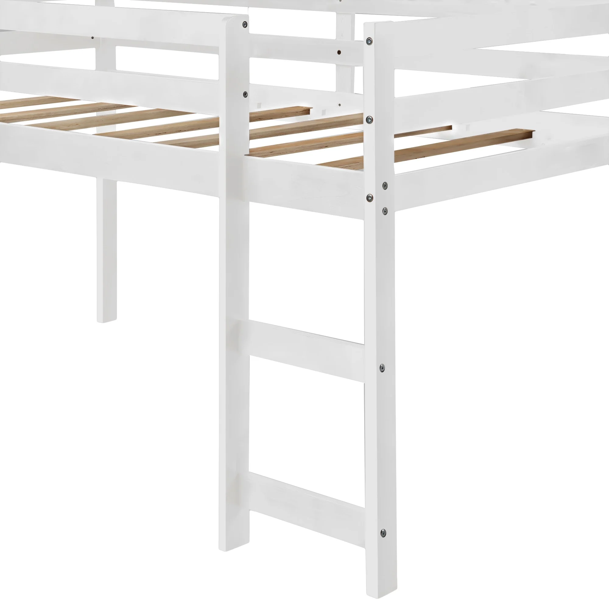 White Low Loft Bed With Slide By Homeroots - Image 4