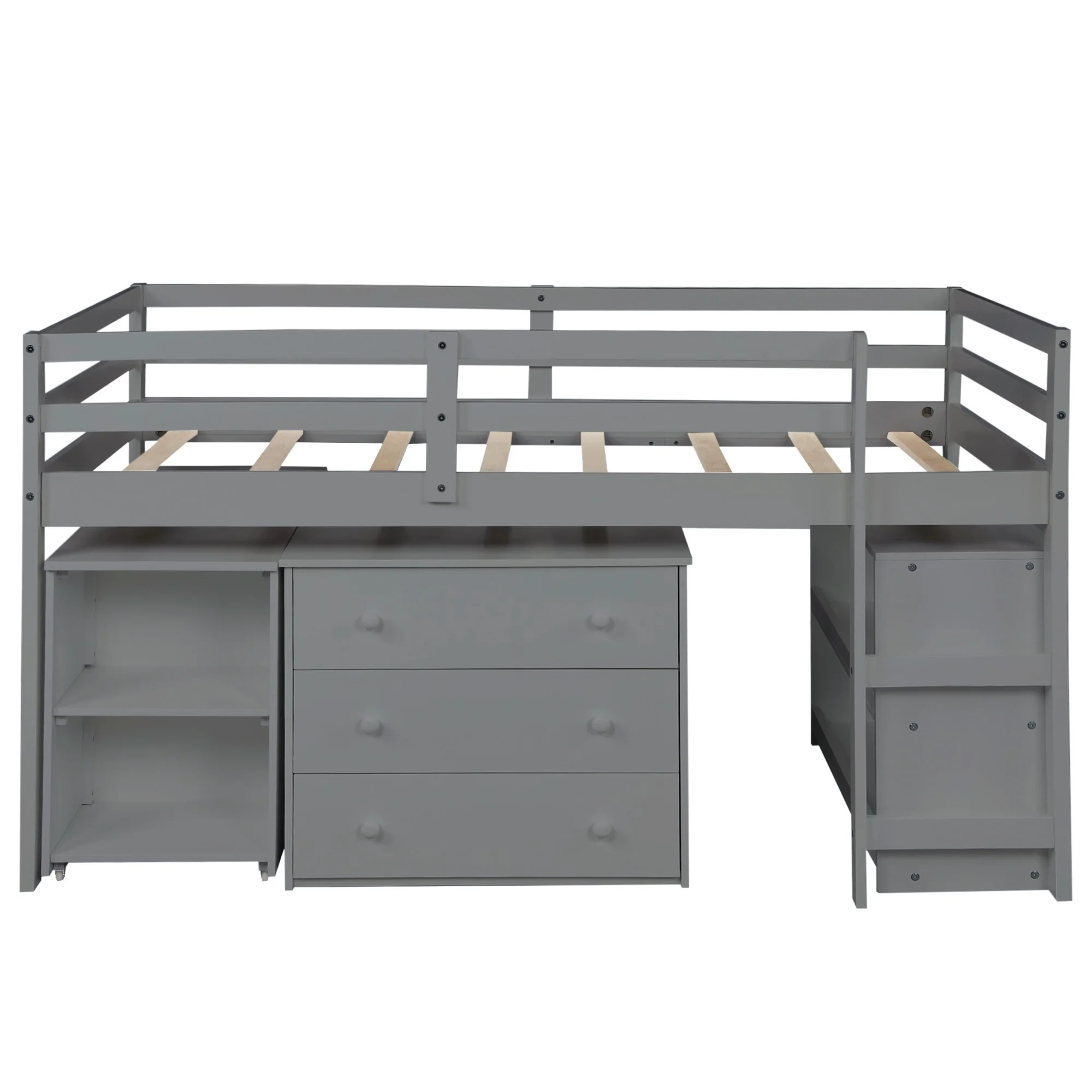 White Low Twin Loft Bed With Cabinet And Desk By Homeroots - Image 12