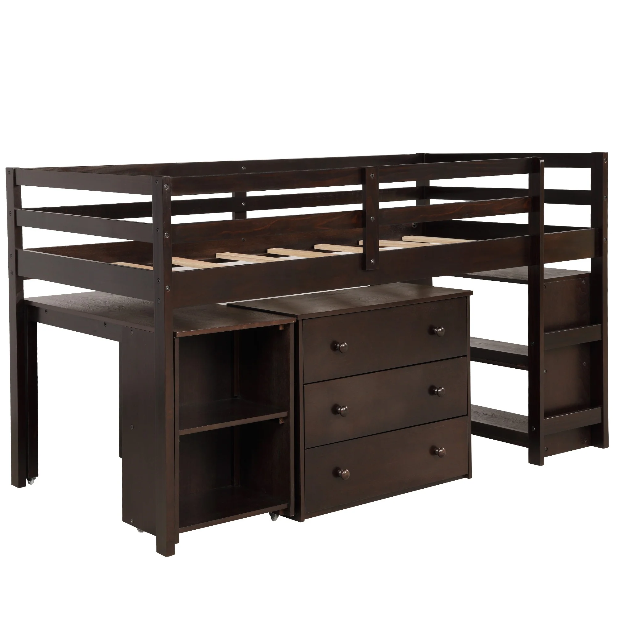 White Low Twin Loft Bed With Cabinet And Desk By Homeroots - Image 20