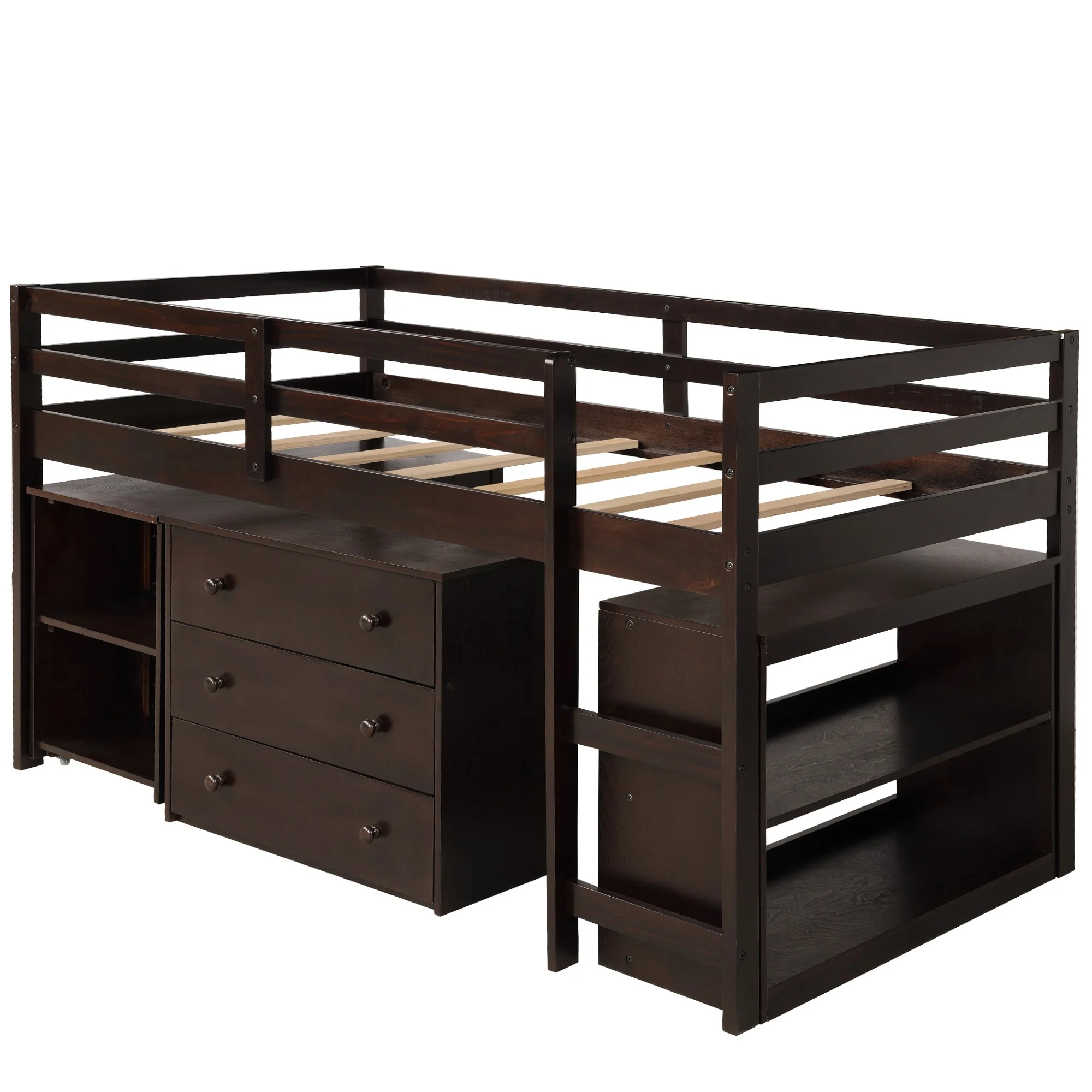 White Low Twin Loft Bed With Cabinet And Desk By Homeroots - Image 21