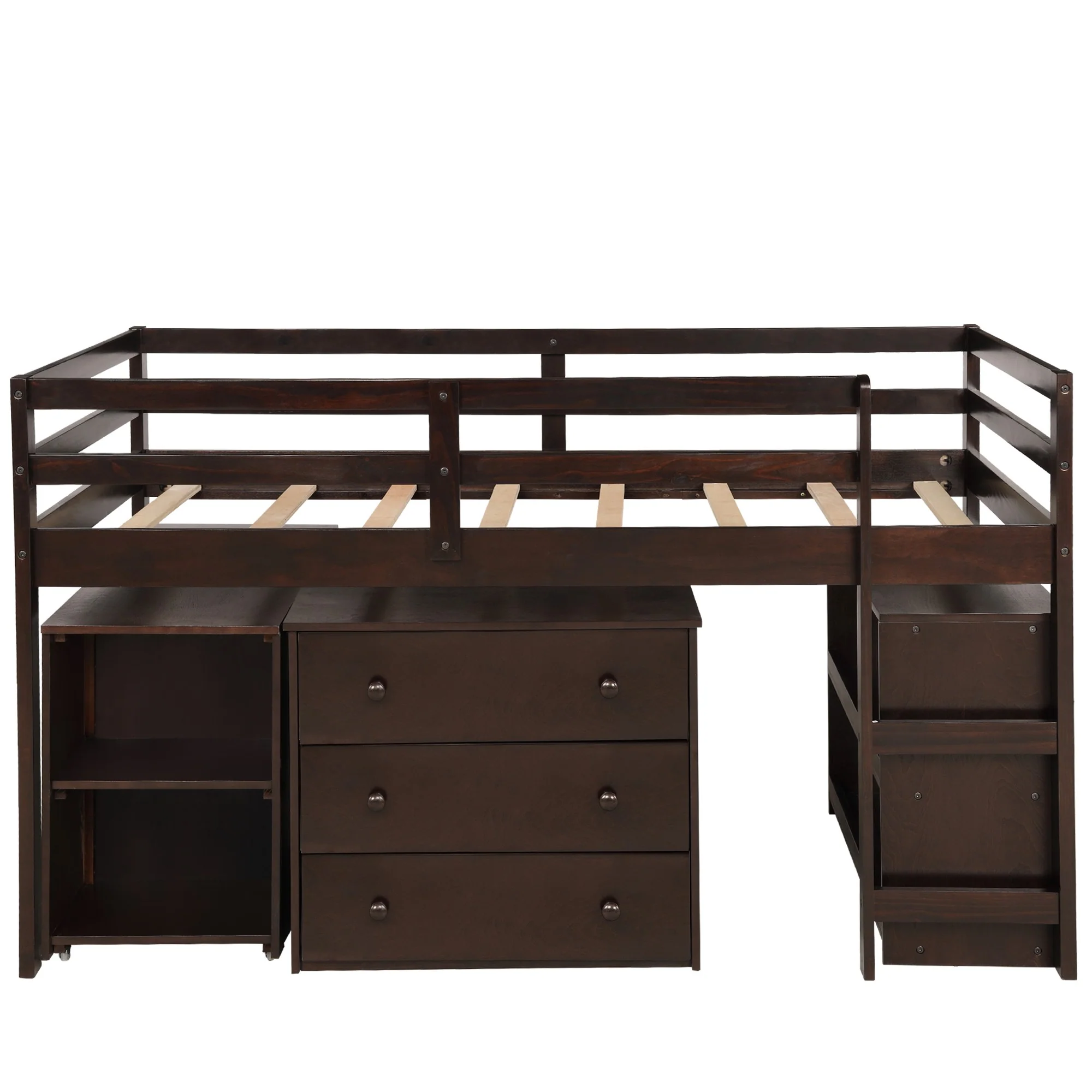 White Low Twin Loft Bed With Cabinet And Desk By Homeroots - Image 22