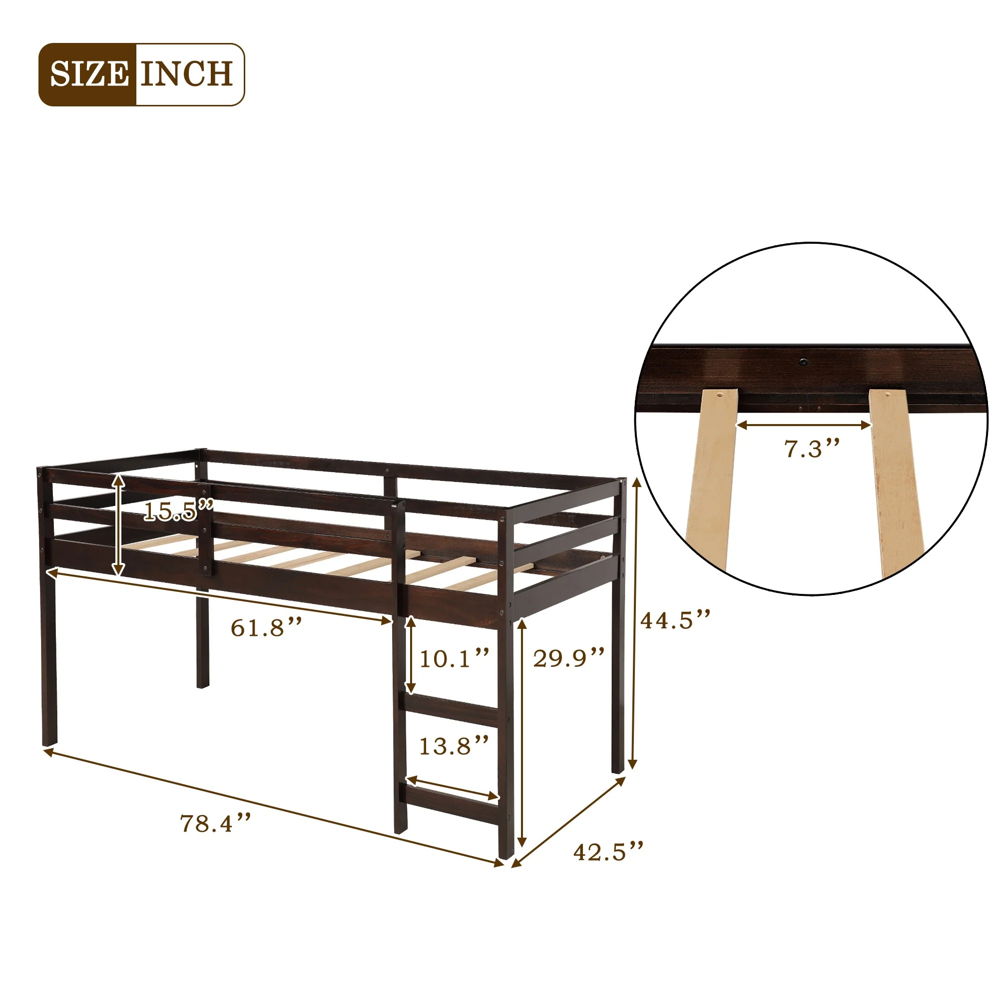 White Low Twin Loft Bed With Cabinet And Desk By Homeroots - Image 27
