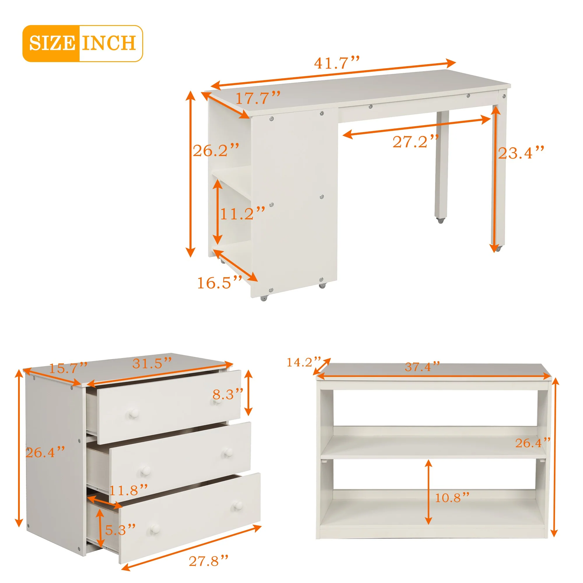 White Low Twin Loft Bed With Cabinet And Desk By Homeroots - Image 4