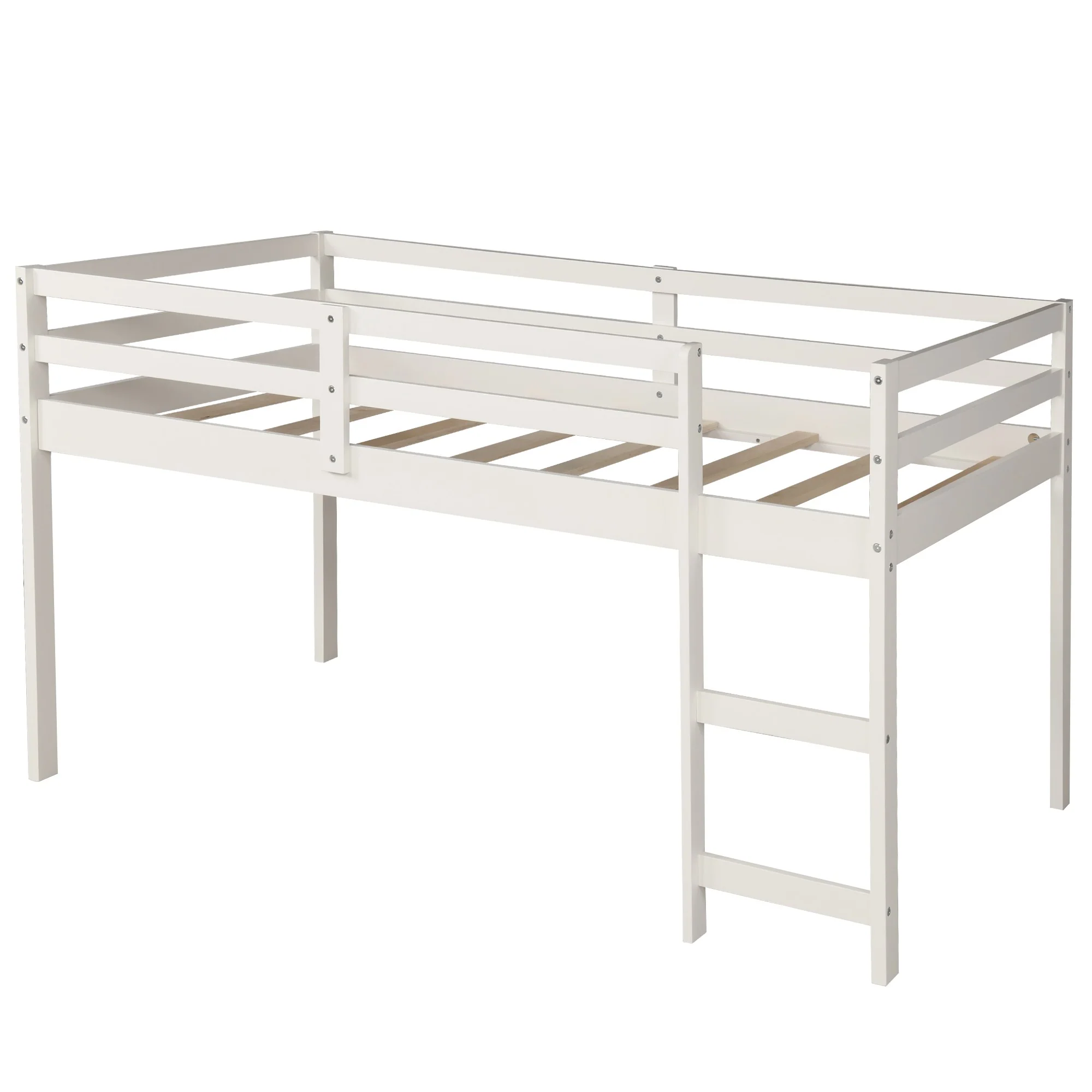 White Low Twin Loft Bed With Cabinet And Desk By Homeroots - Image 8
