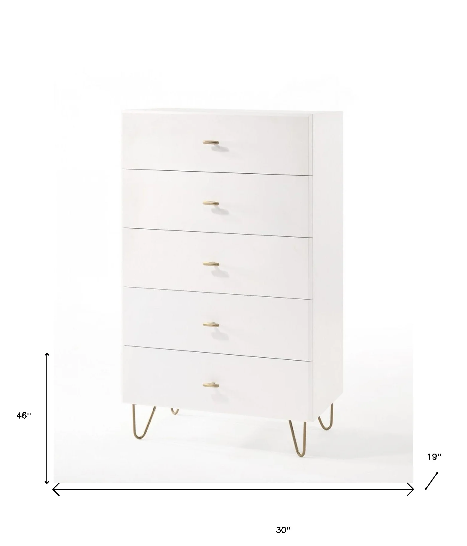 White Manufactured Wood Five Drawer Chest By Homeroots - Image 6
