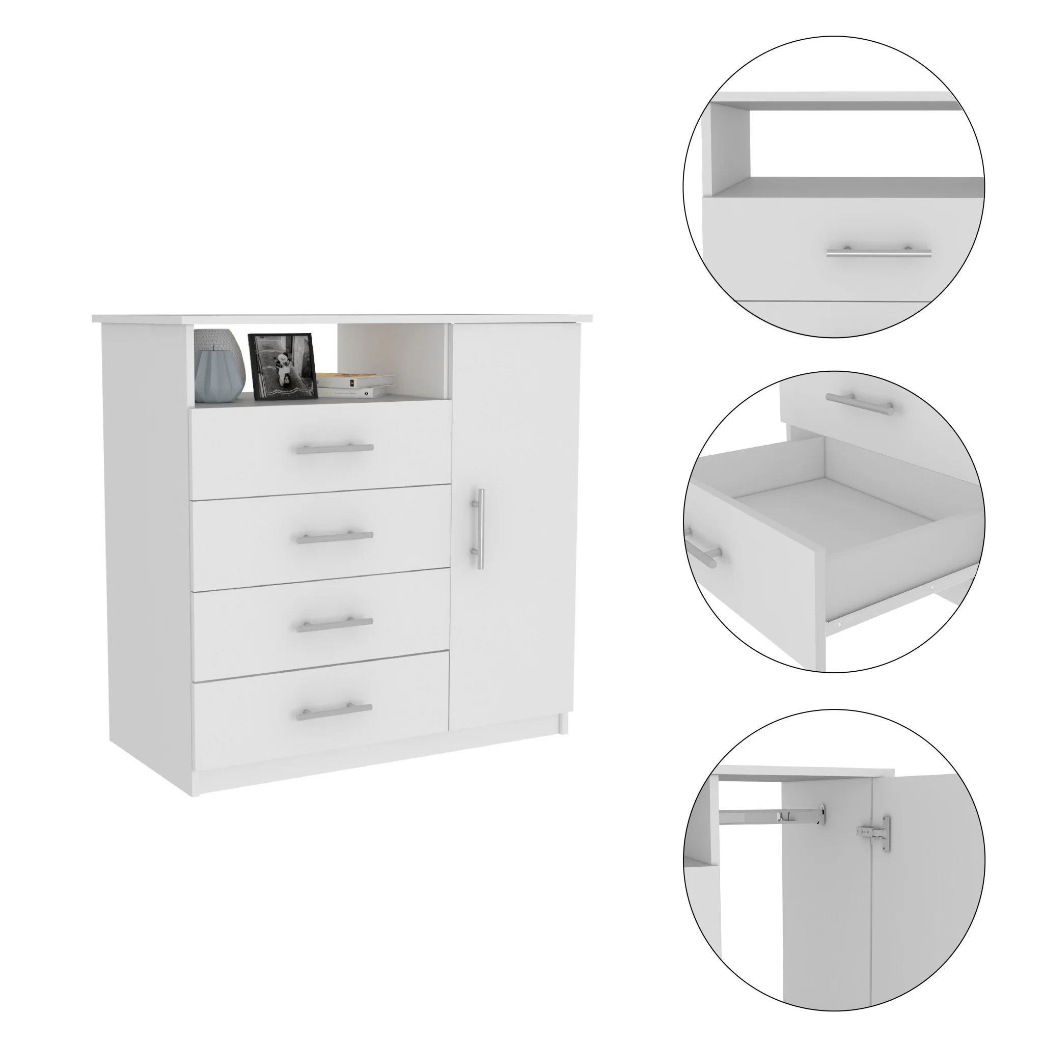 White Manufactured Wood Four Drawer Combo Dresser By Homeroots - Image 3