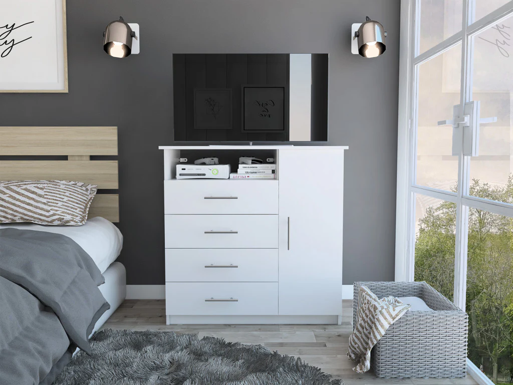 White Manufactured Wood Four Drawer Combo Dresser By Homeroots - Image 4