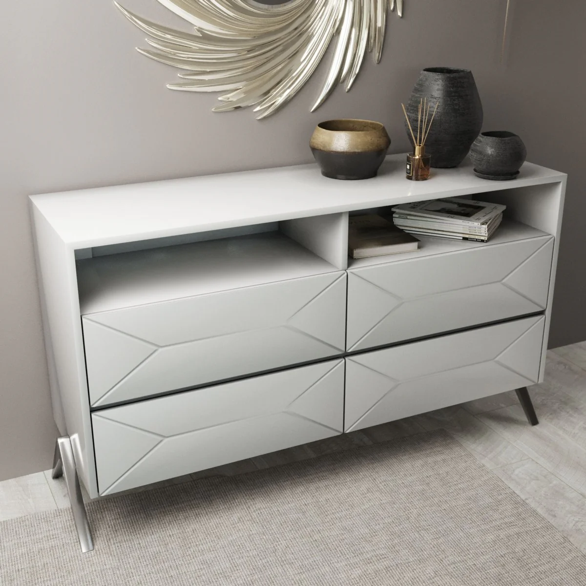 White Manufactured Wood Four Drawer Double Dresser By Homeroots - Image 7