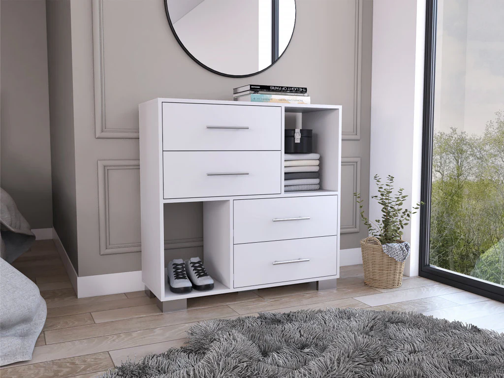 White Manufactured Wood Four Drawer Dresser By Homeroots - Image 4