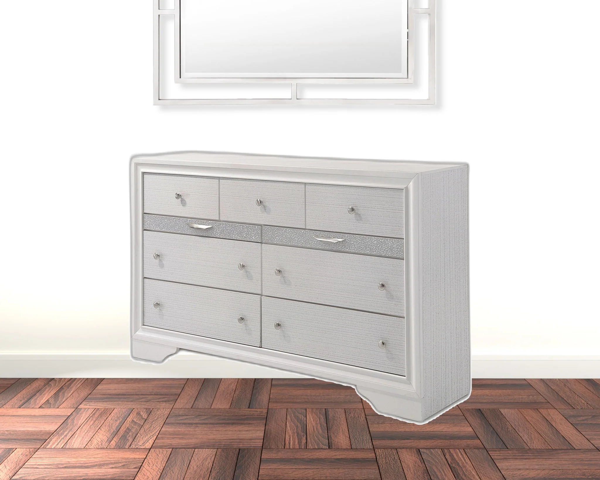 White Manufactured Wood Nine Drawer Triple Dresser By Homeroots - Image 2