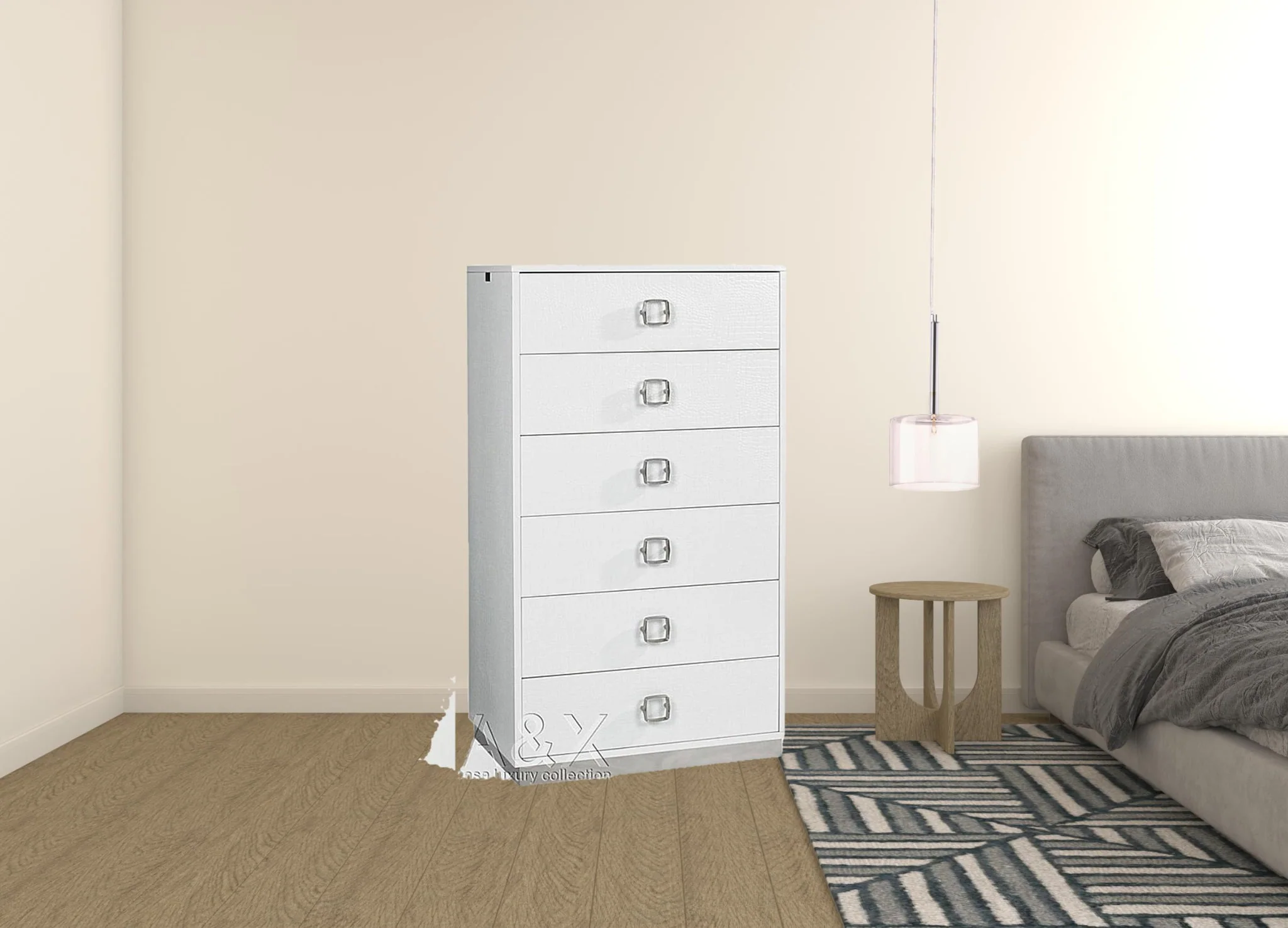 White Manufactured Wood + Solid Wood Stainless Steel Six Drawer Chest By Homeroots - Image 2