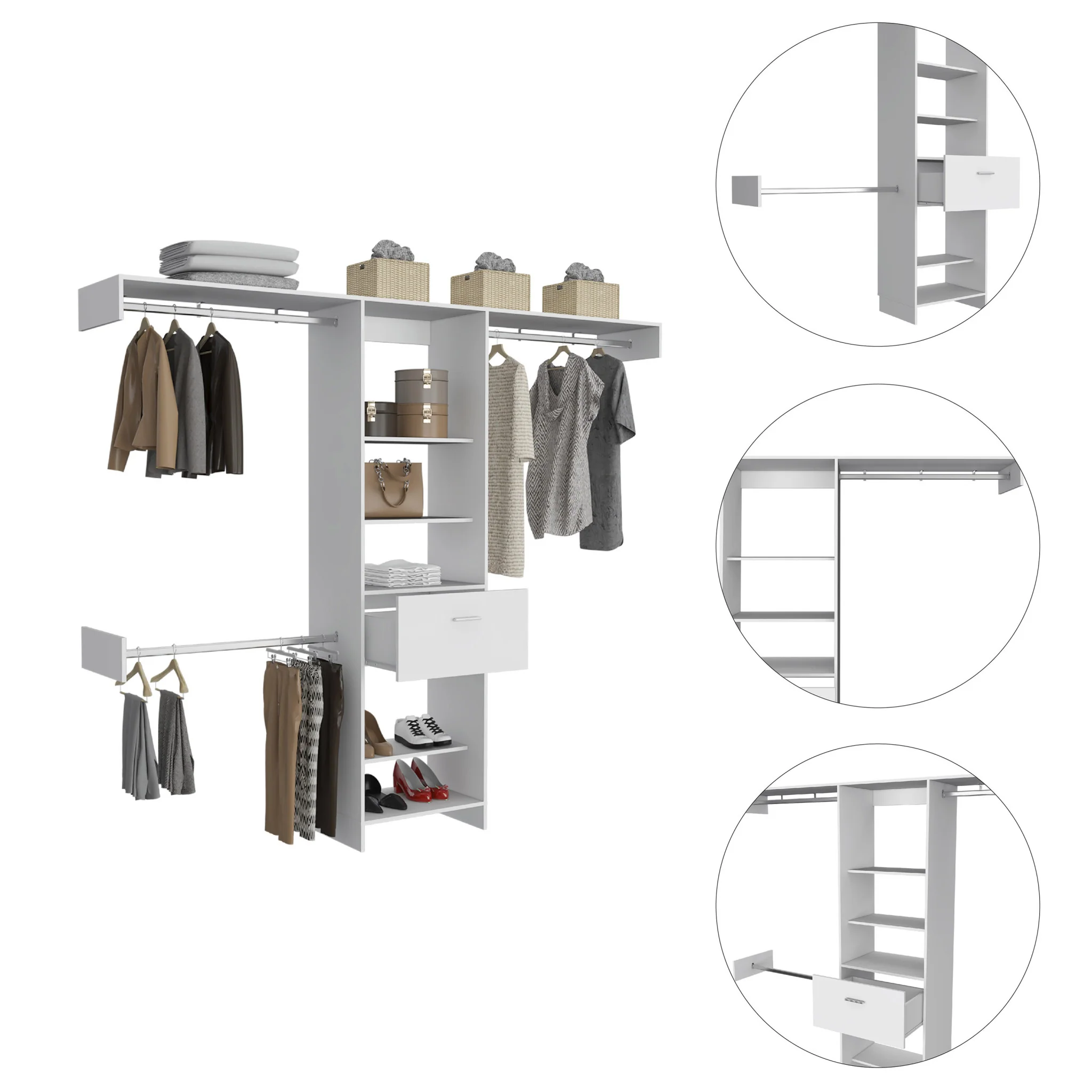 White Manufactured Wood Standard With Five Shelves And One Drawer By Homeroots - Image 3