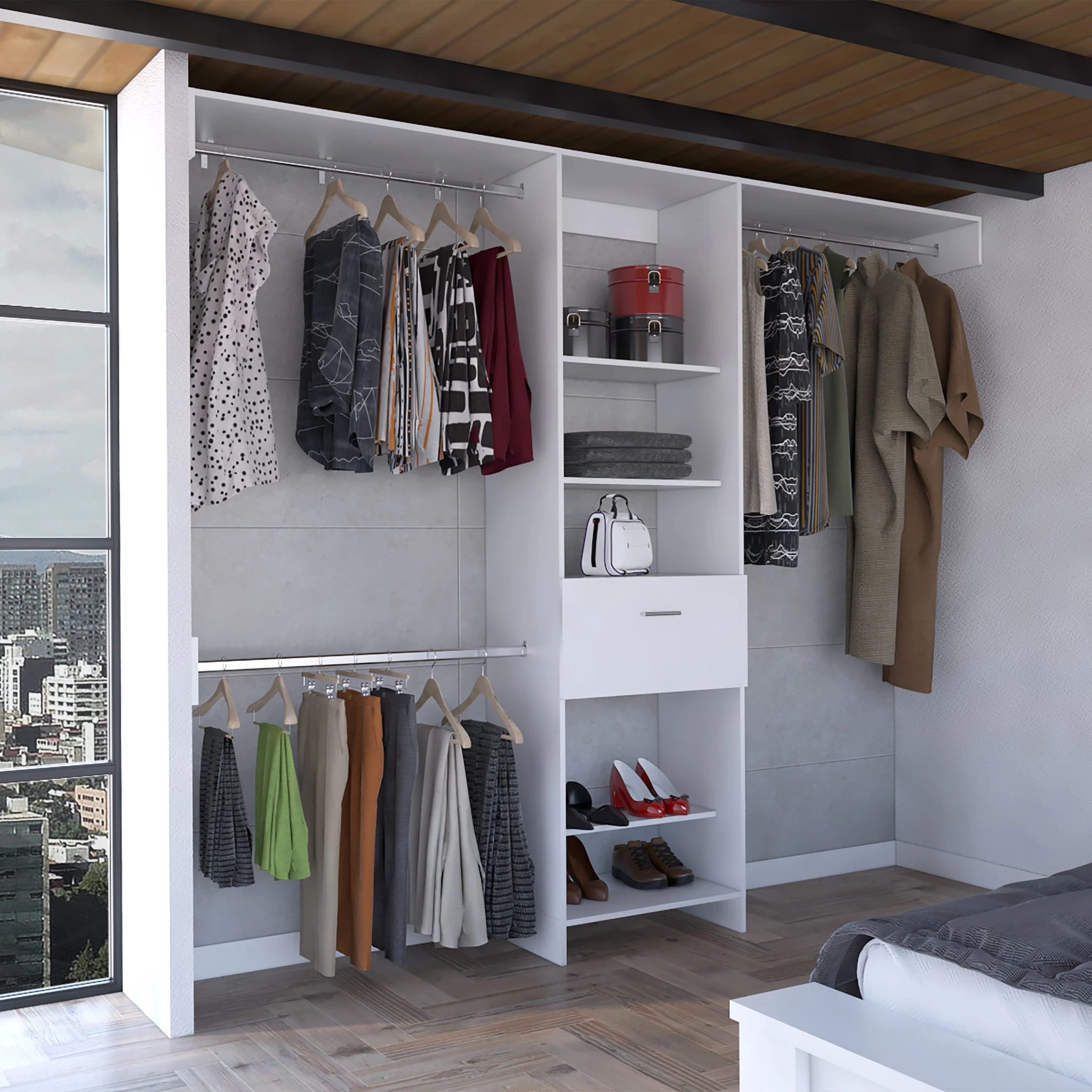 White Manufactured Wood Standard With Five Shelves And One Drawer By Homeroots - Image 5