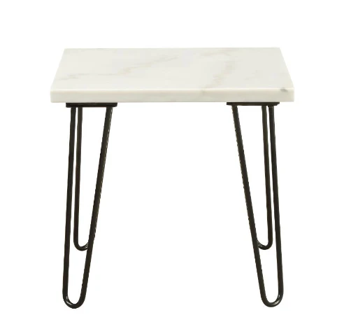 White Marble and Gold Geometric End Table By Homeroots - Image 2
