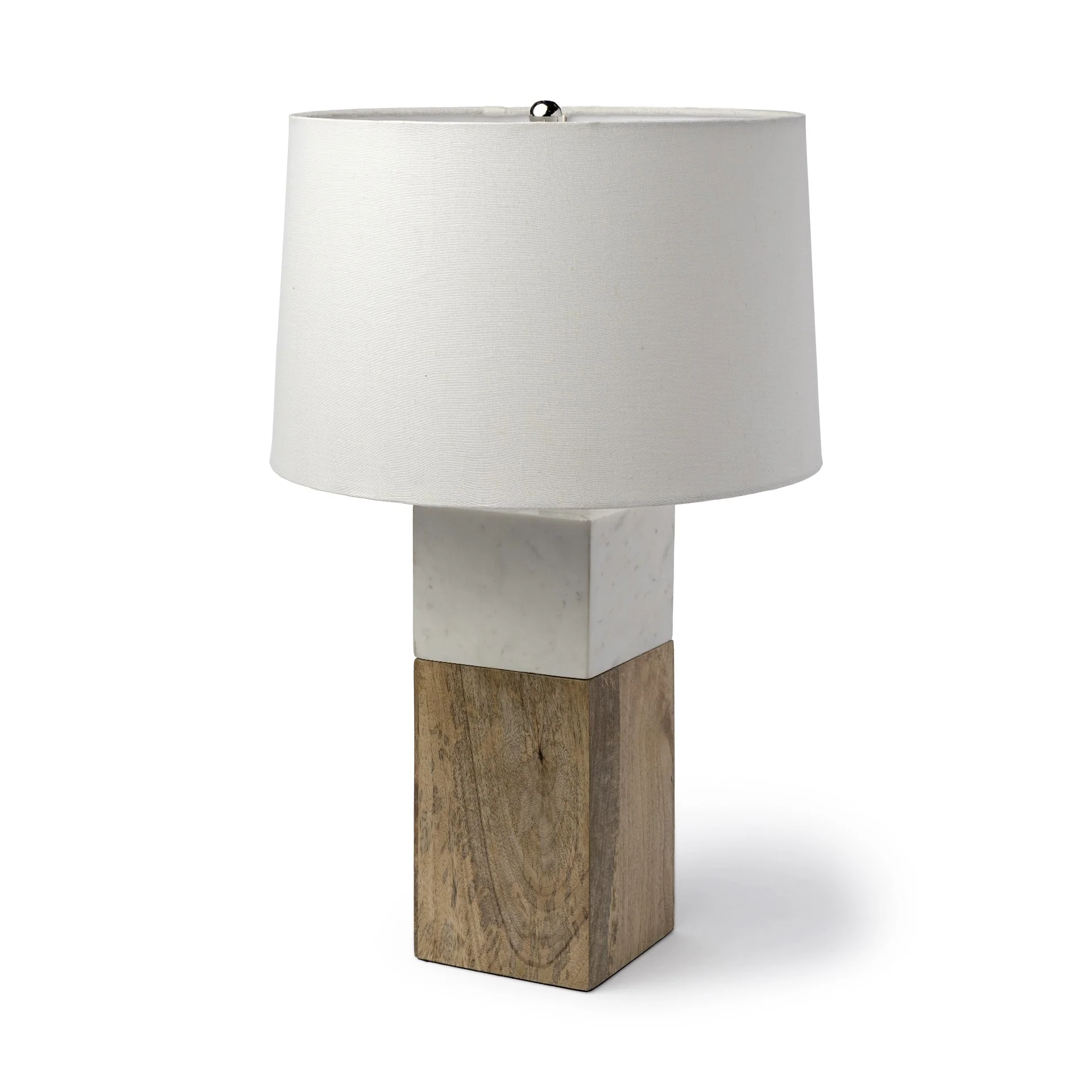 White Marble and Natural Wood Block Table or Desk Lamp By Homeroots - Image 2