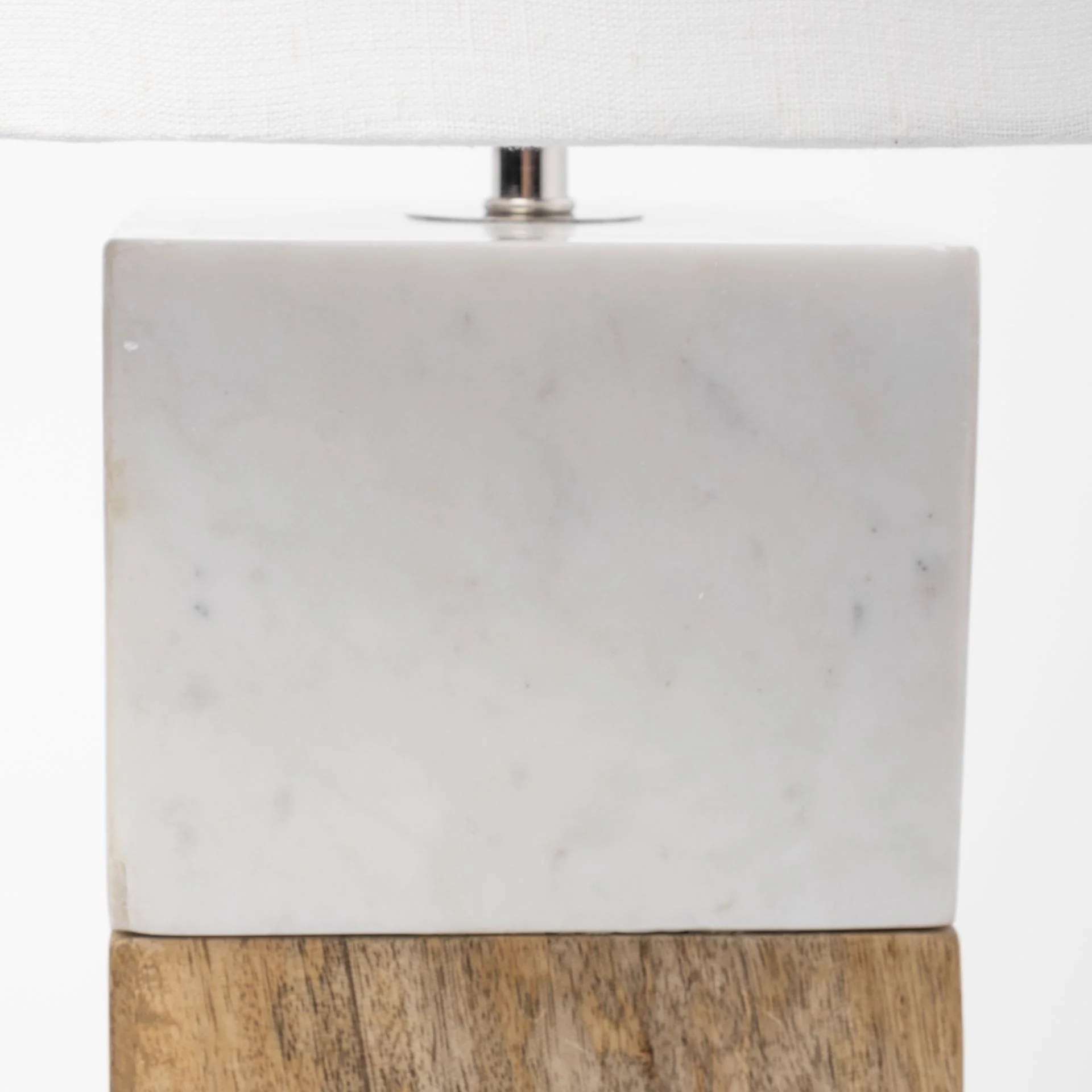 White Marble and Natural Wood Block Table or Desk Lamp By Homeroots - Image 4